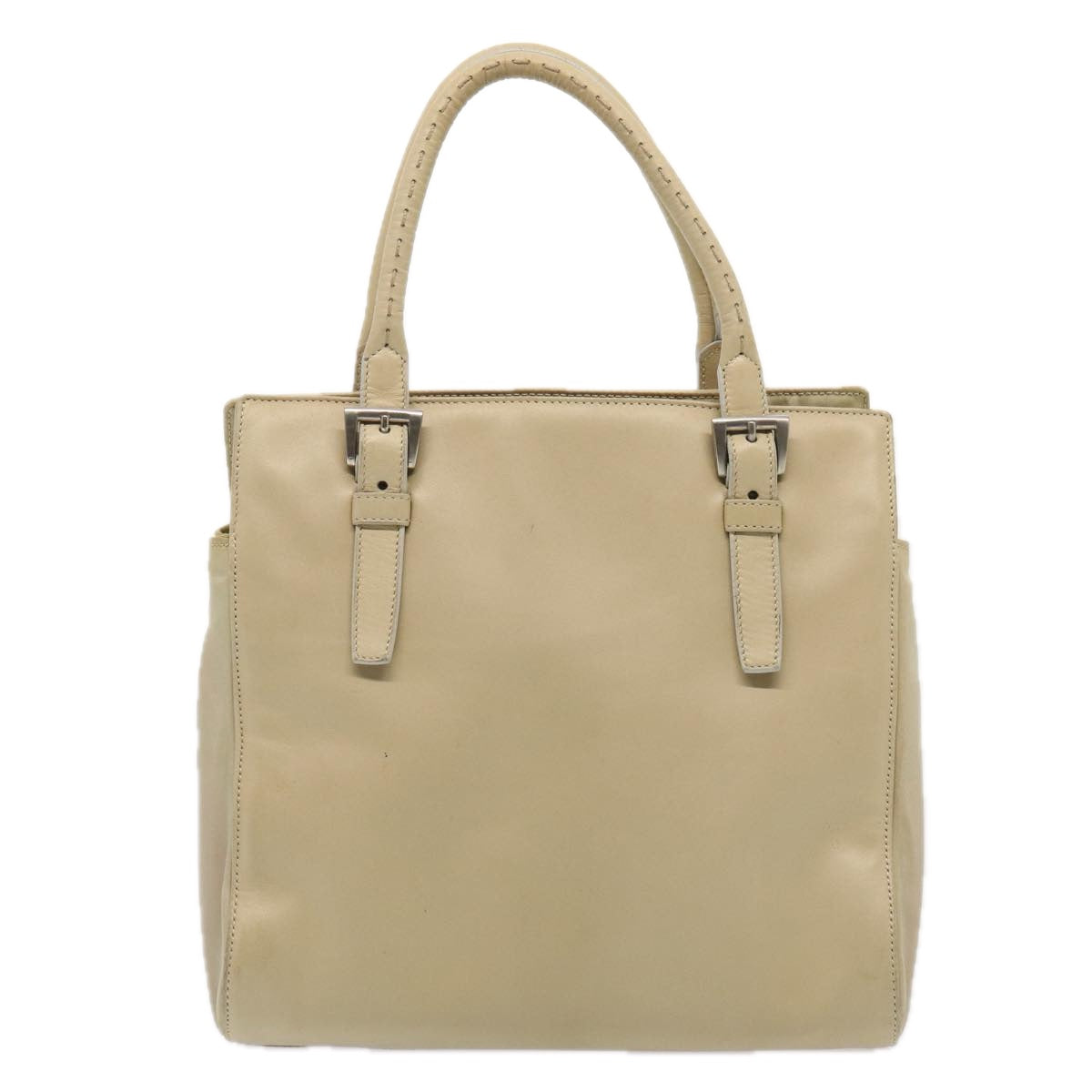 PRADA Hand Bag Leather Beige Auth