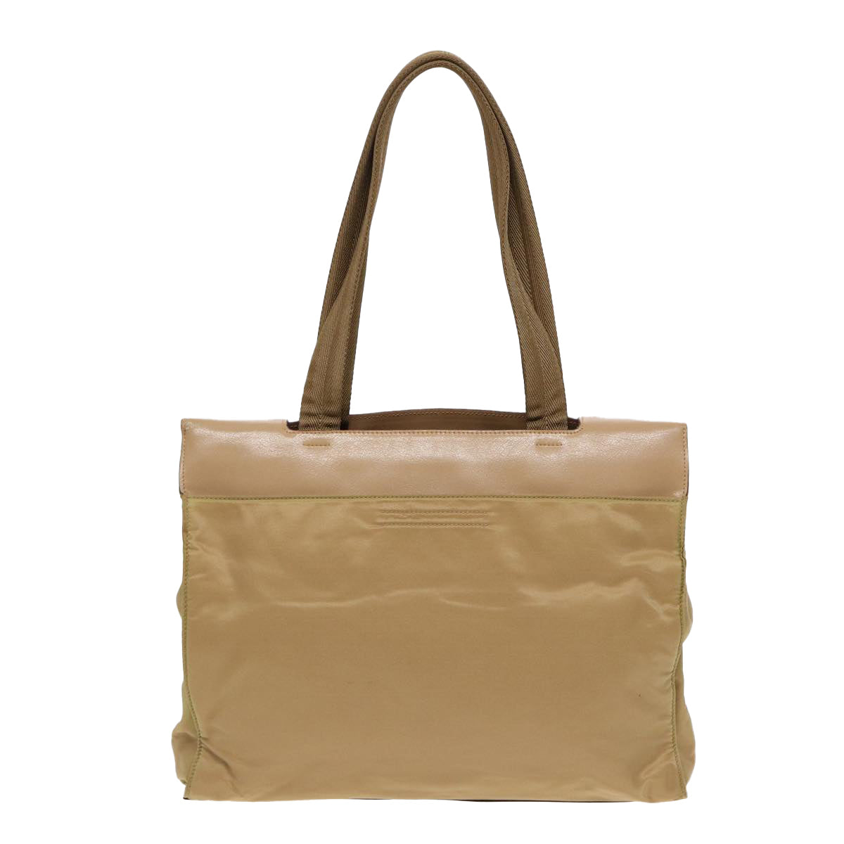 PRADA Tote Bag Nylon Leather Beige Silver Auth