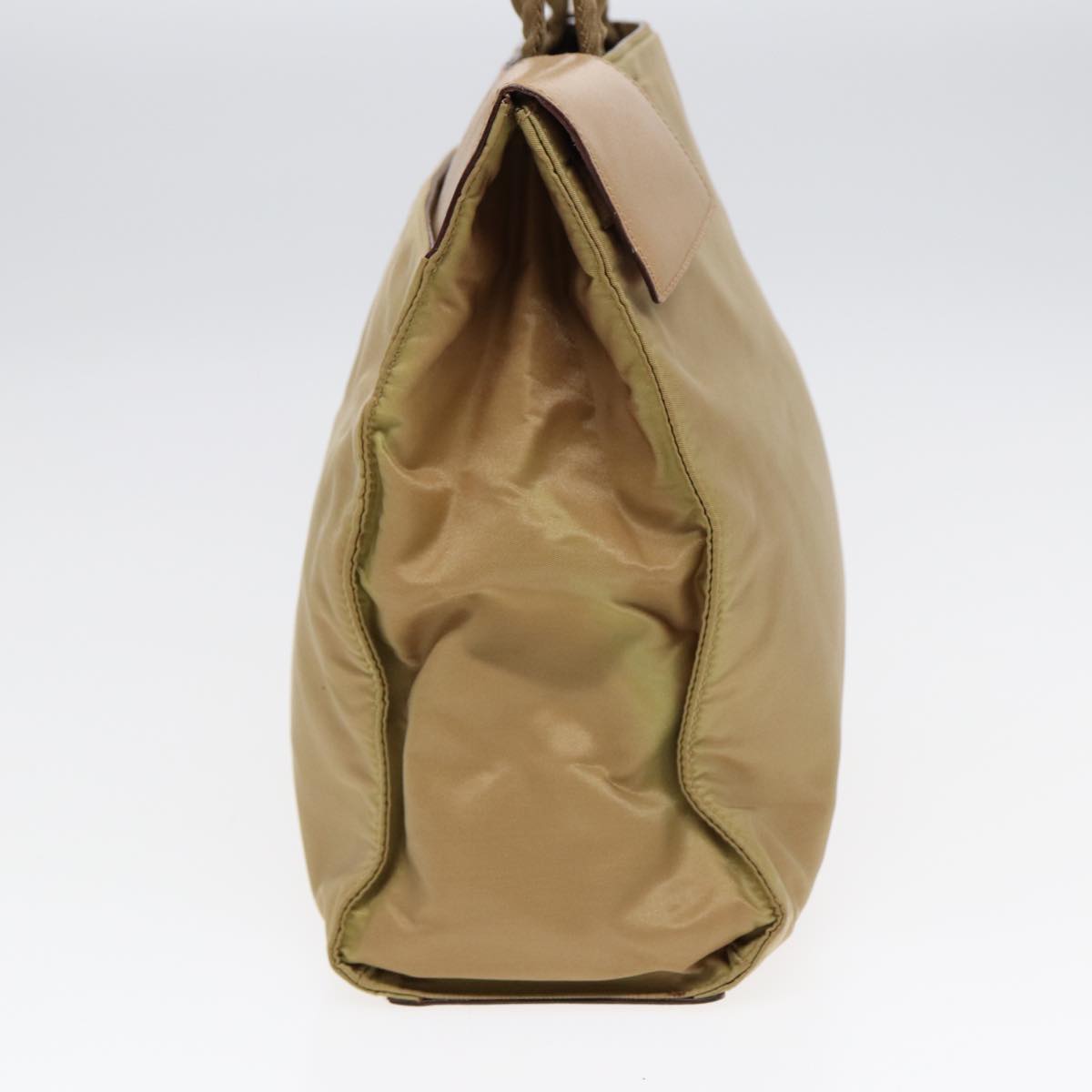 PRADA Tote Bag Nylon Leather Beige Silver Auth
