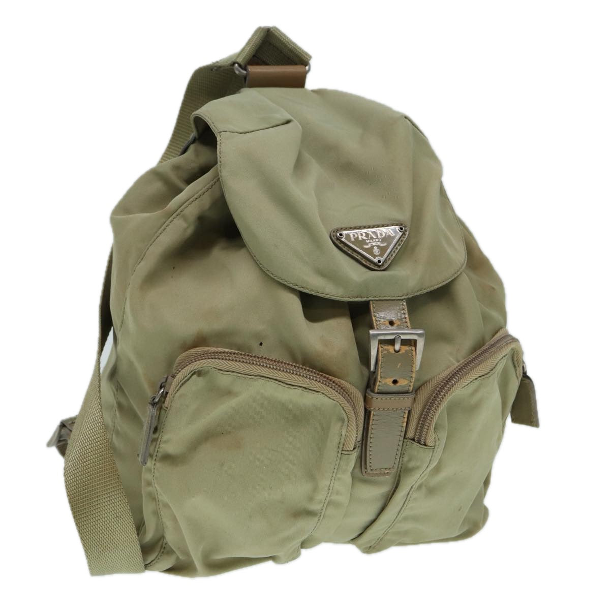 PRADA Backpack Nylon Beige Silver Auth