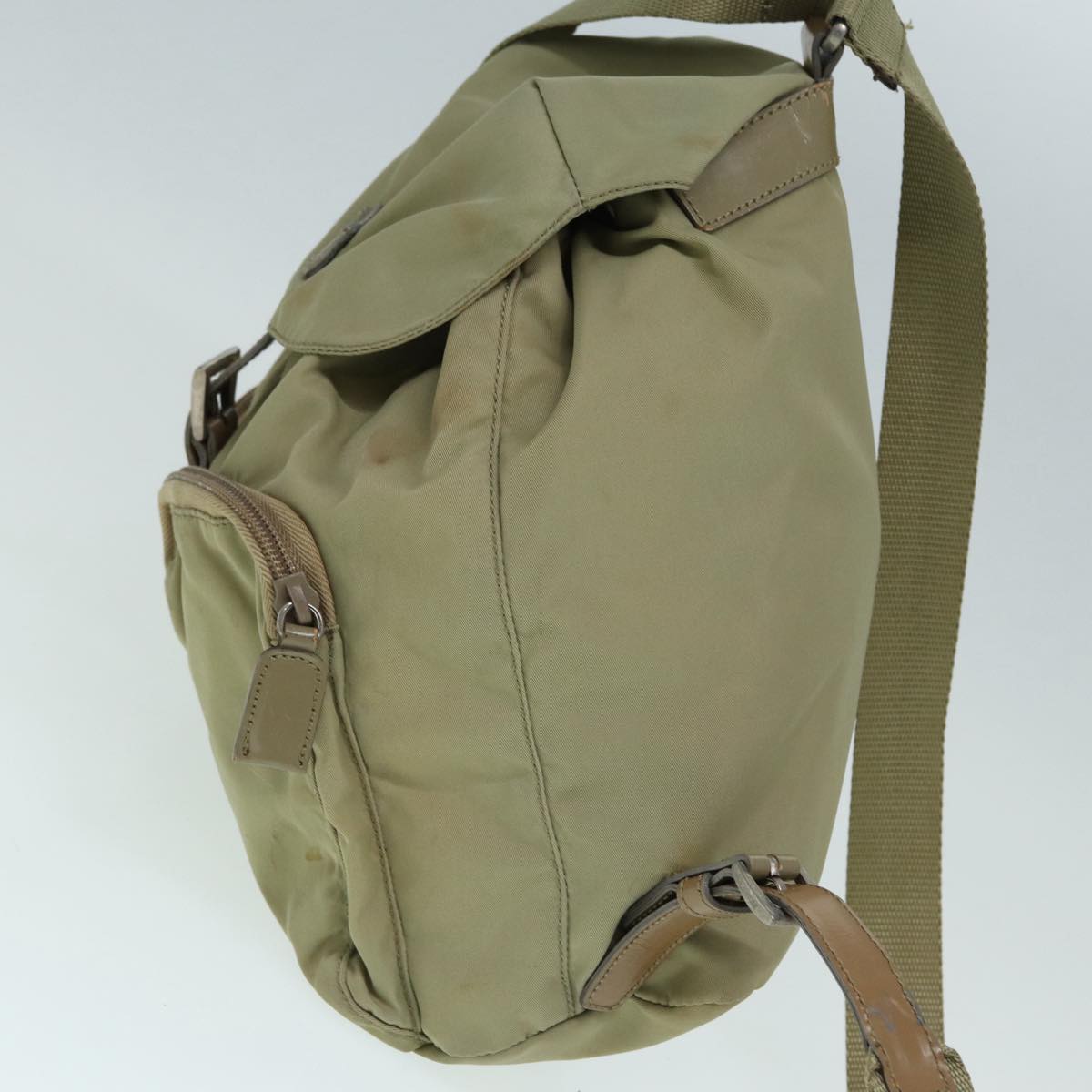 PRADA Backpack Nylon Beige Silver Auth