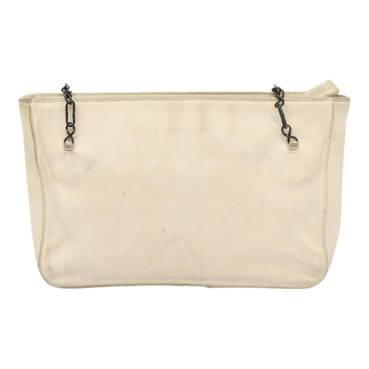 PRADA Chain Shoulder Bag Suede Beige Silver Auth