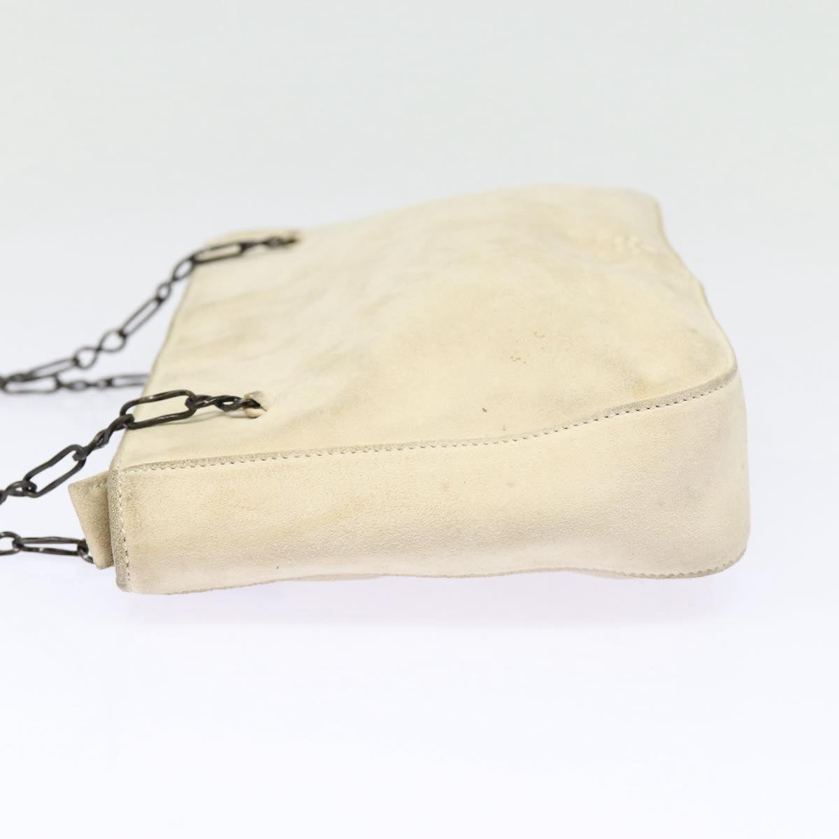 PRADA Chain Shoulder Bag Suede Beige Silver Auth