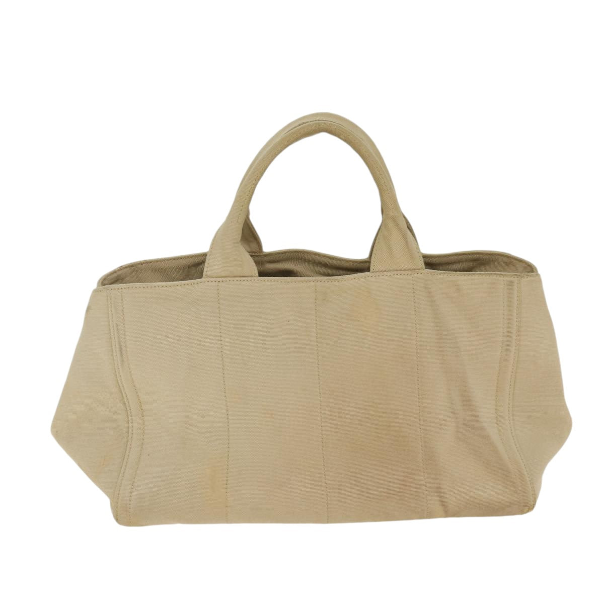 PRADA Canapa MM Hand Bag Canvas Beige Gold Auth