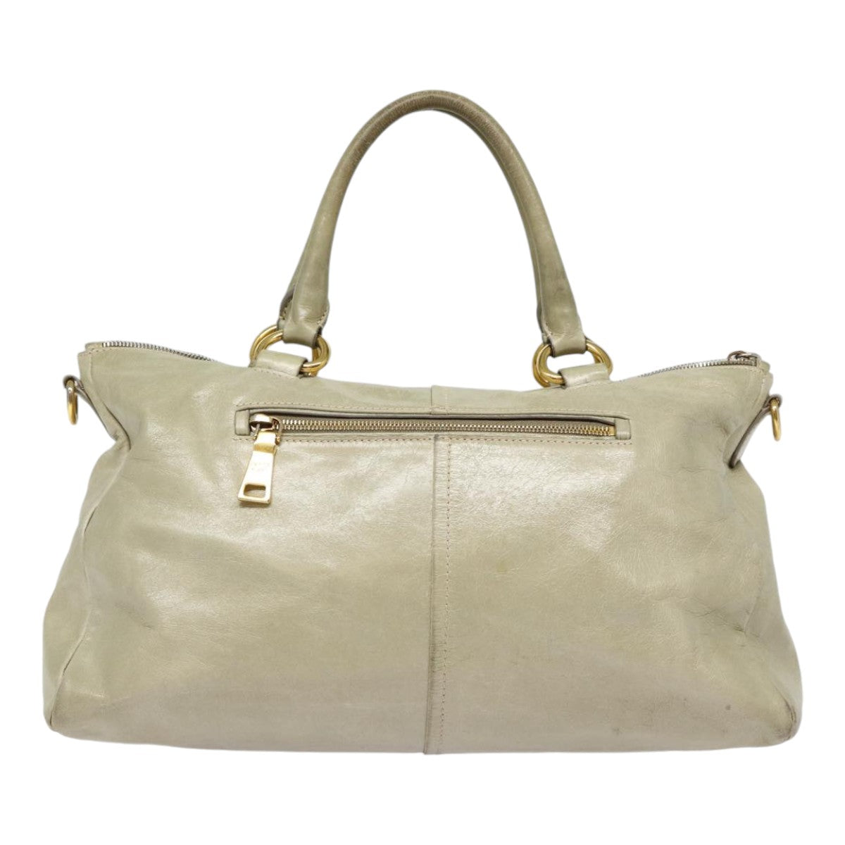 PRADA Hand Bag Leather 2way Gray Gold Auth