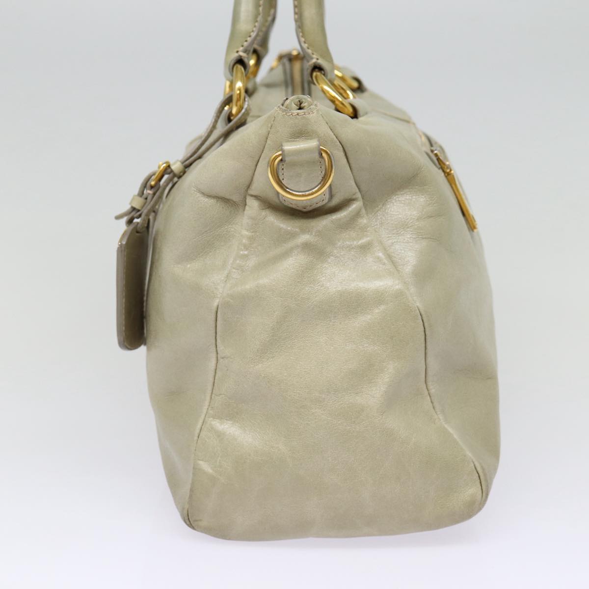 PRADA Hand Bag Leather 2way Gray Gold Auth