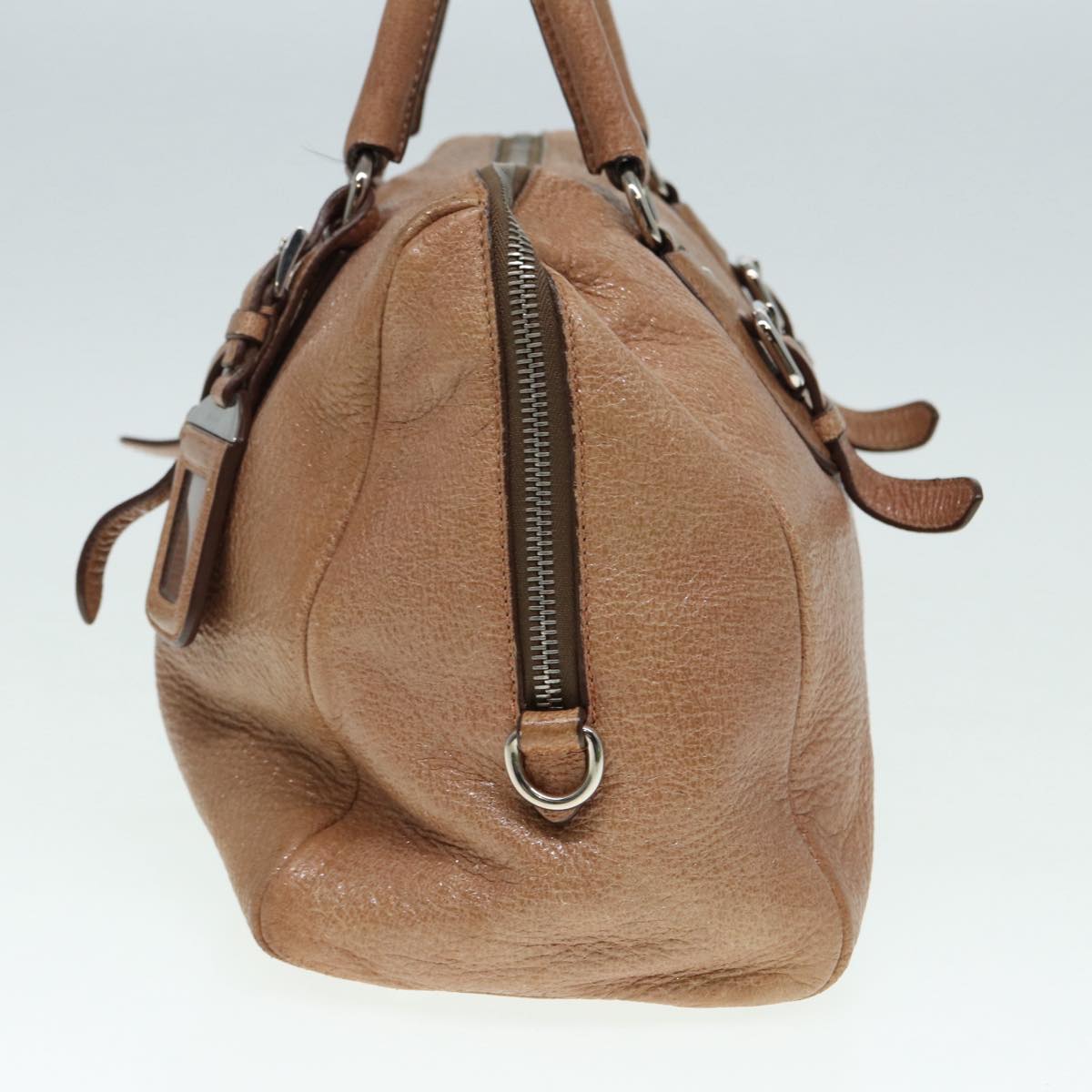 PRADA Hand Bag Leather Beige Silver Auth