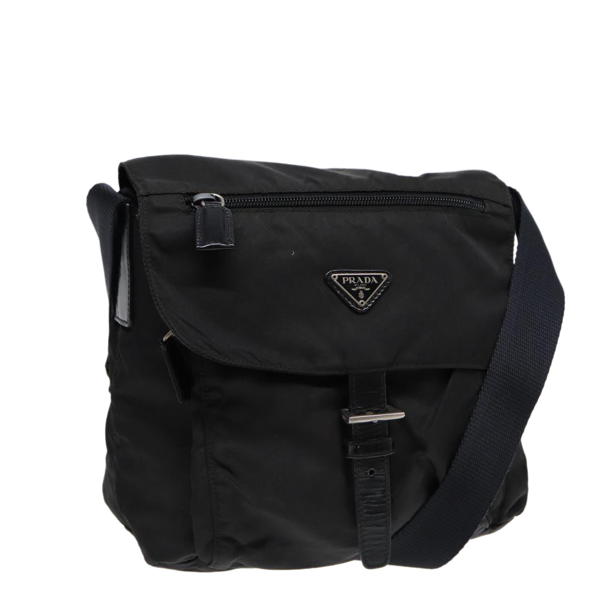 PRADA Shoulder Bag Nylon Black Silver Auth