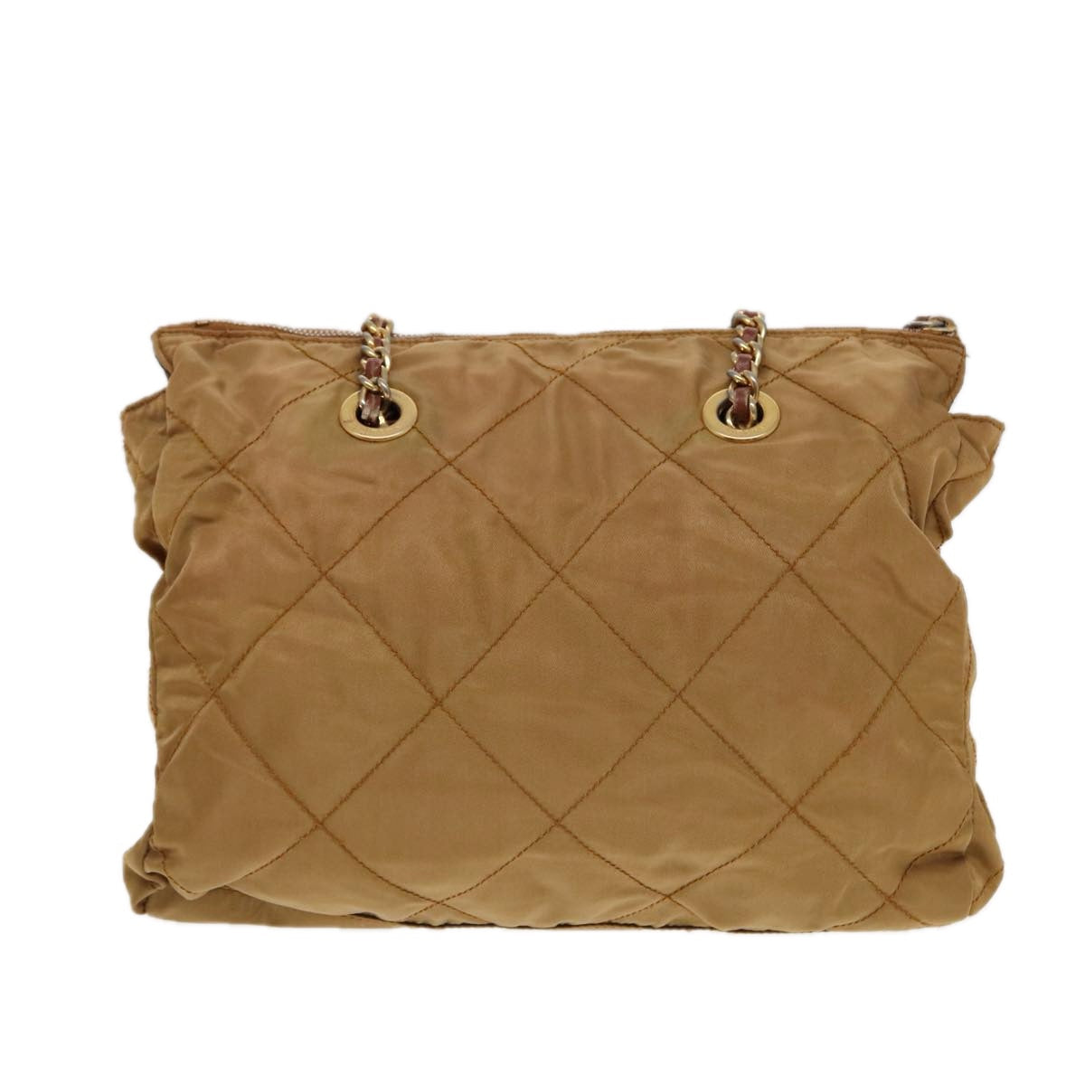 PRADA Chain Shoulder Bag Nylon Brown Gold Auth