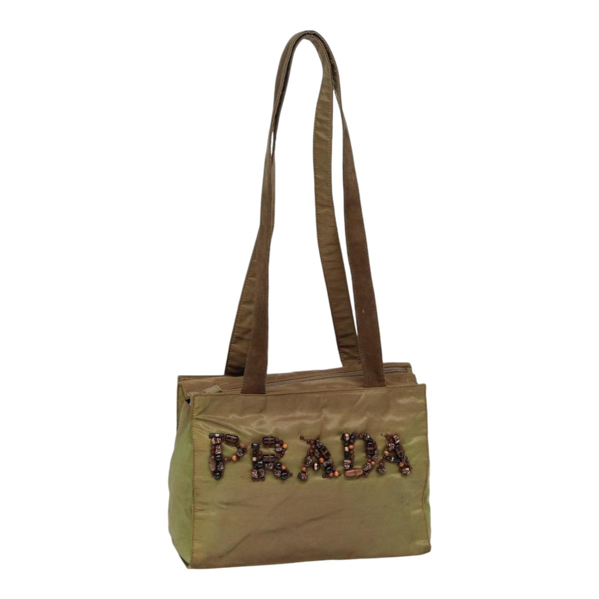 PRADA Shoulder Bag Nylon Khaki Silver Auth