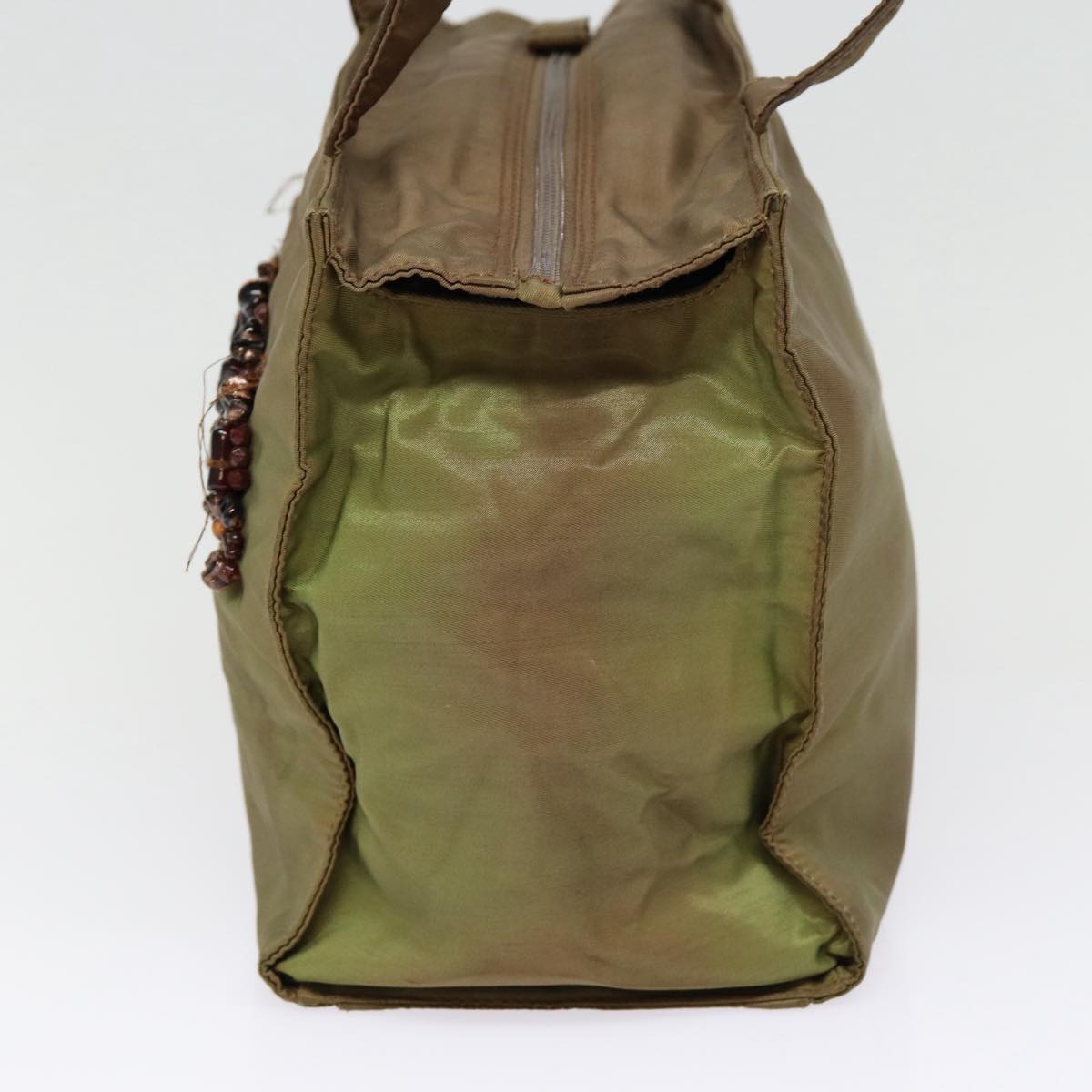 PRADA Shoulder Bag Nylon Khaki Silver Auth