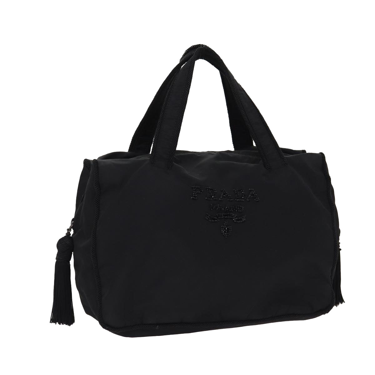 PRADA Hand Bag Nylon Black Silver Auth