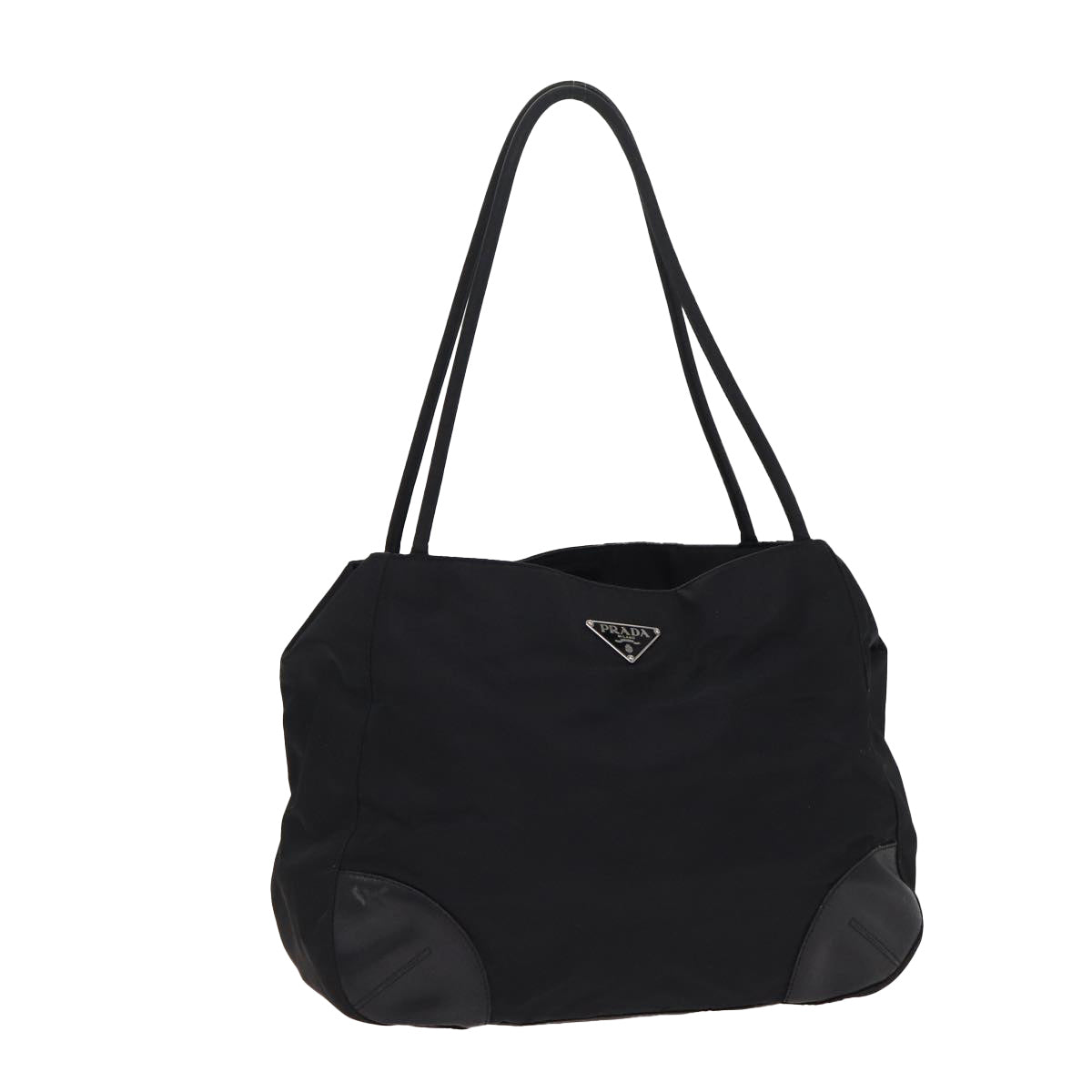 PRADA Tote Bag Nylon Black Silver Auth