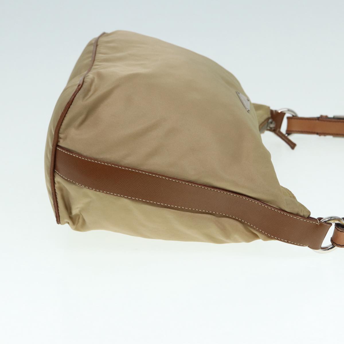 PRADA Shoulder Bag Nylon Leather Beige Silver Auth