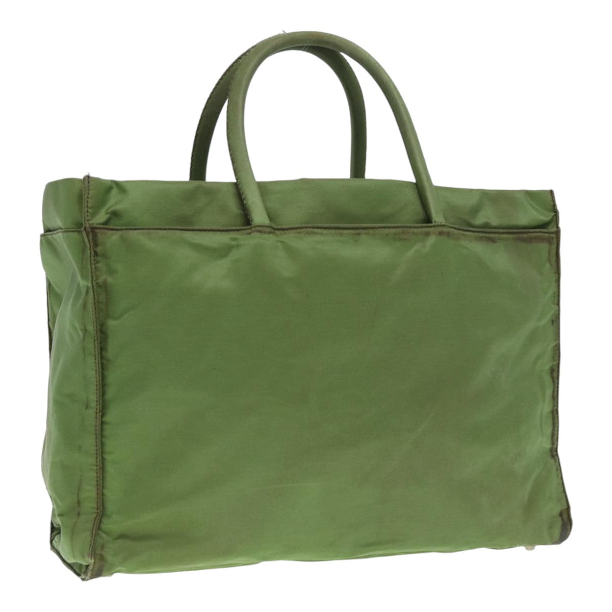PRADA Hand Bag Nylon Khaki Silver Auth