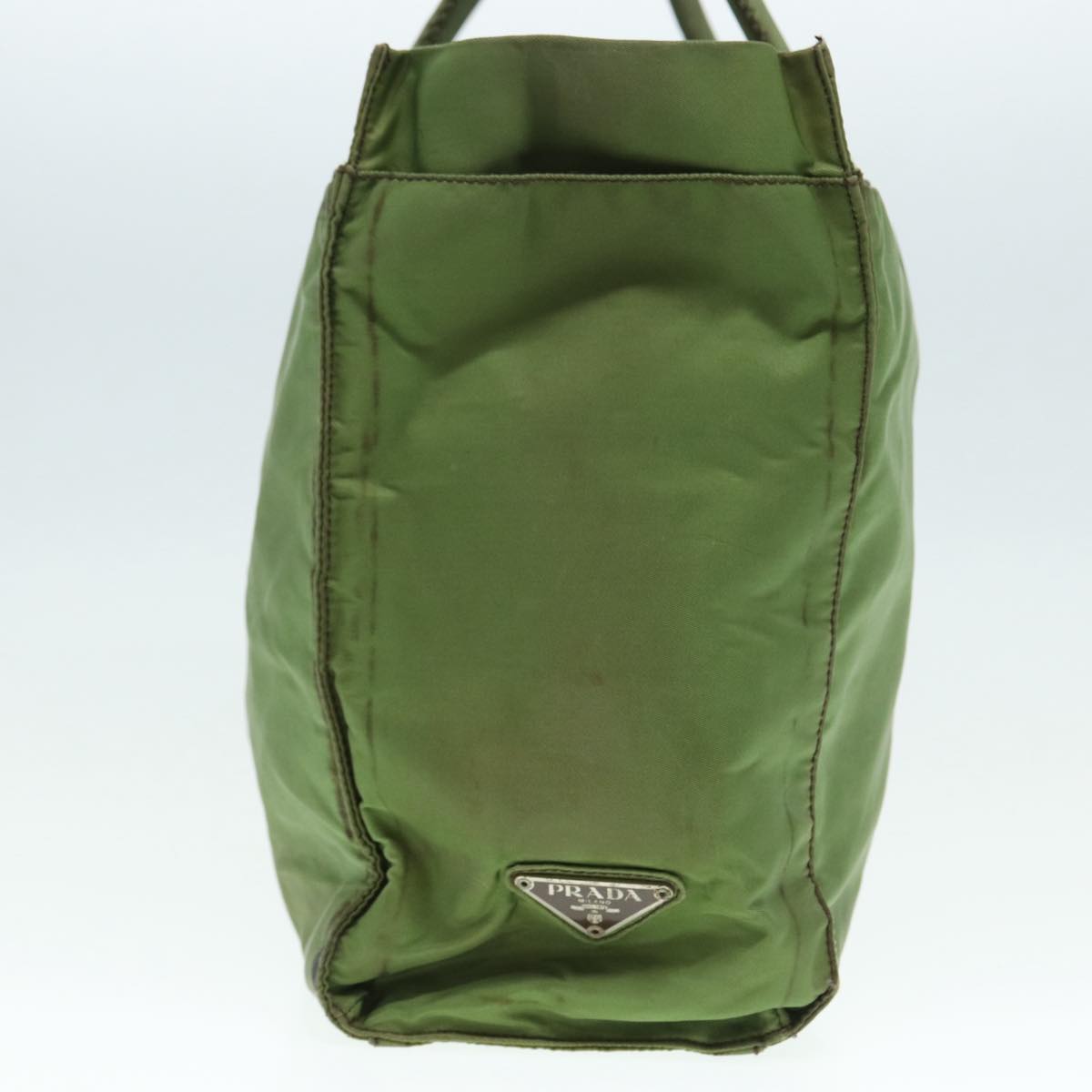 PRADA Hand Bag Nylon Khaki Silver Auth