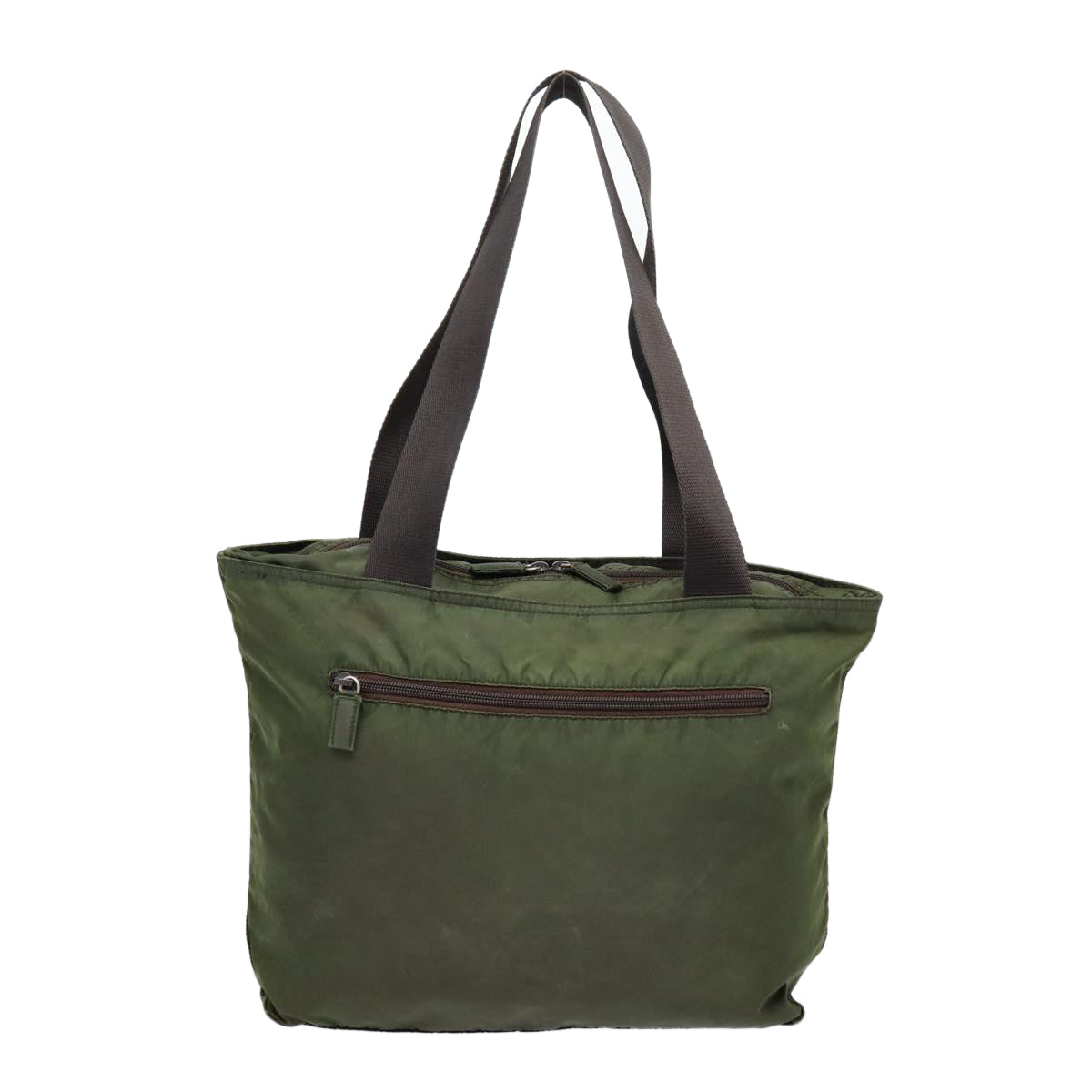 PRADA Tote Bag Nylon Khaki Silver Auth