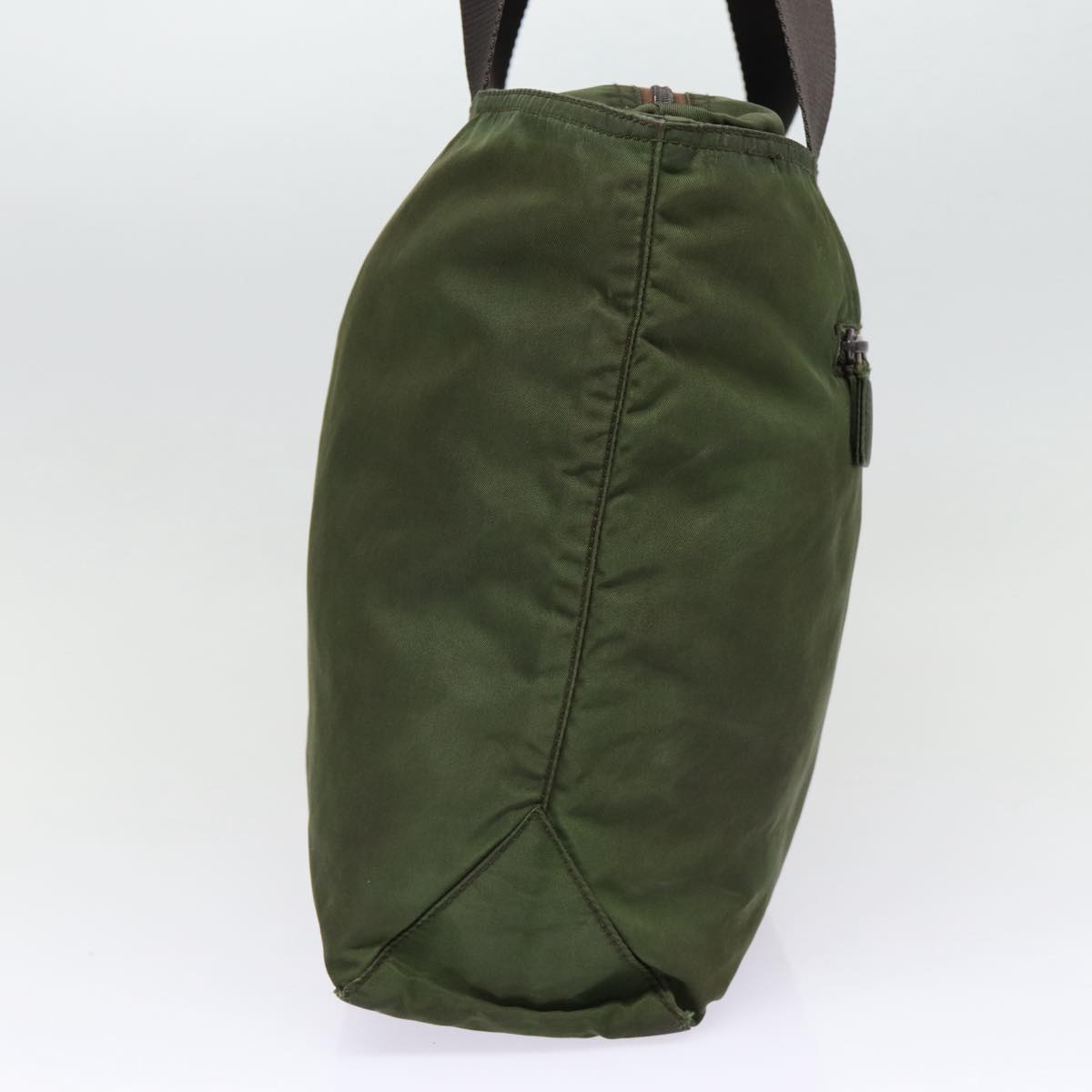 PRADA Tote Bag Nylon Khaki Silver Auth