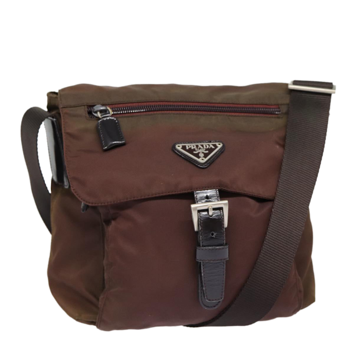 PRADA Shoulder Bag Nylon Brown Silver Auth