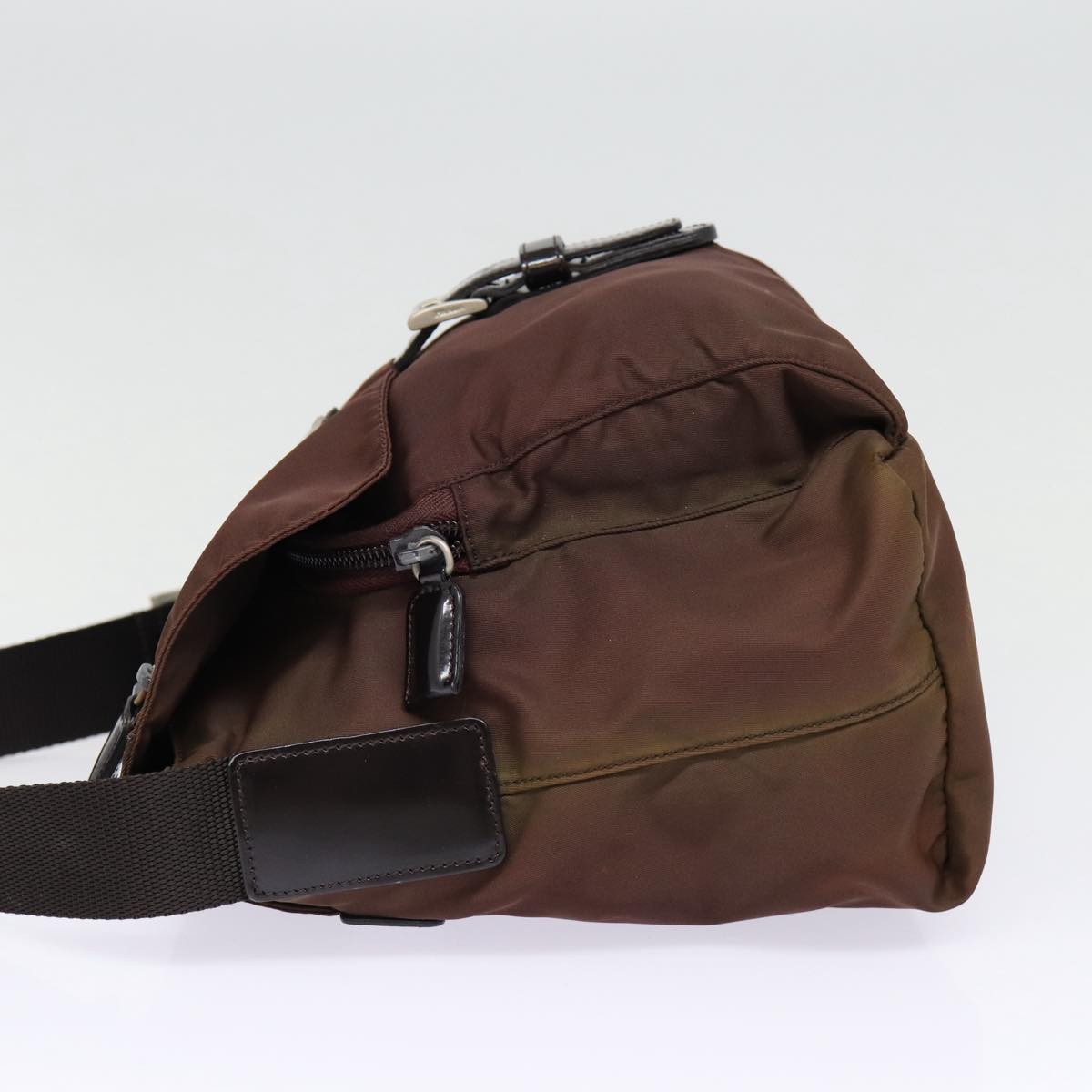 PRADA Shoulder Bag Nylon Brown Silver Auth