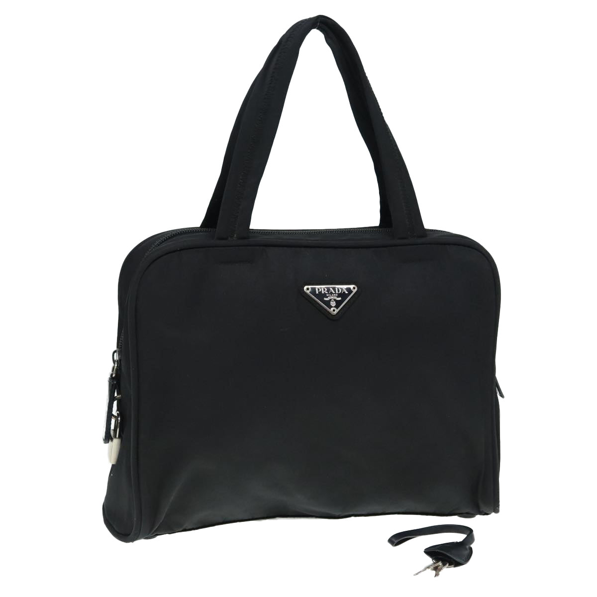 PRADA Hand Bag Nylon Black Silver Auth