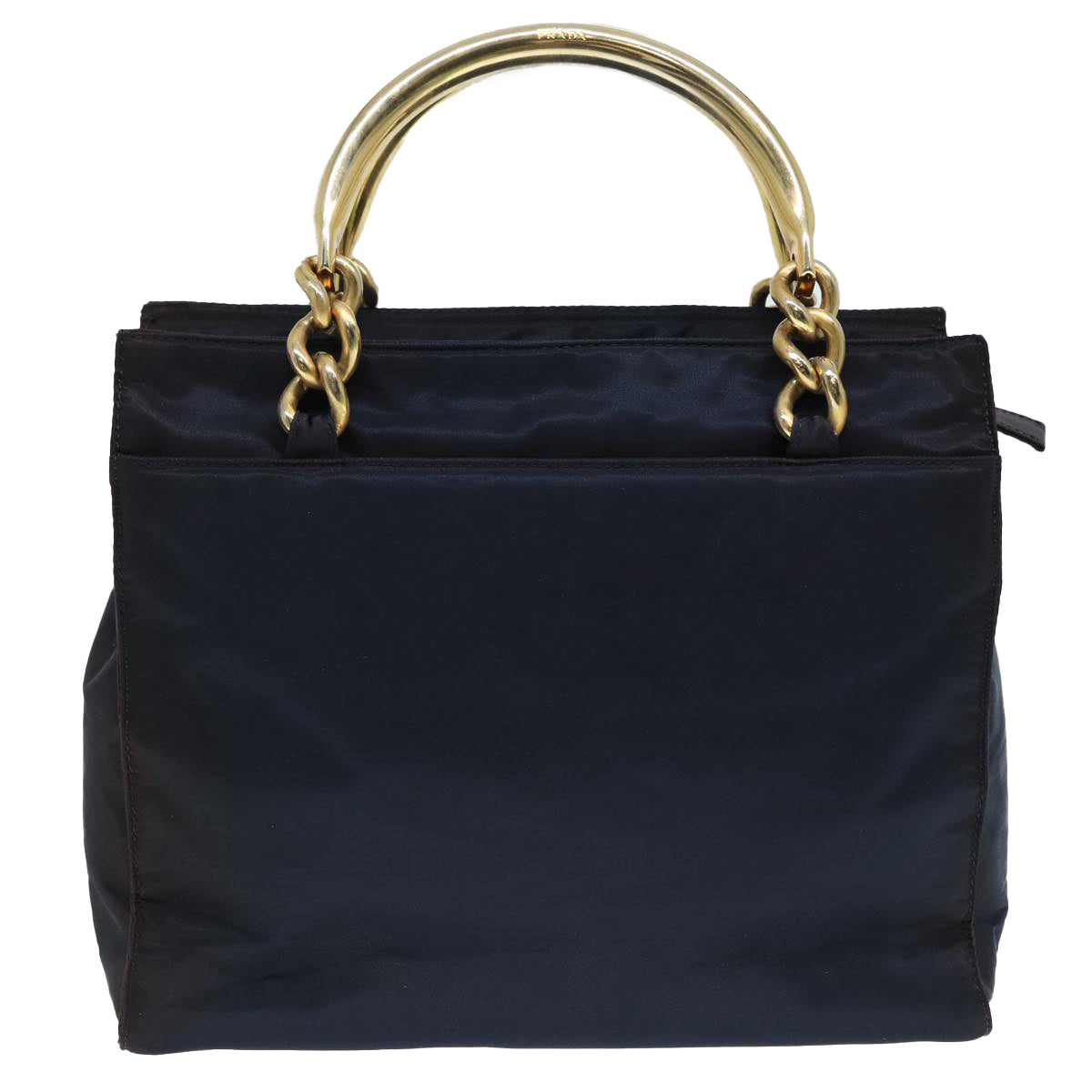 PRADA Hand Bag Nylon Navy Gold Auth