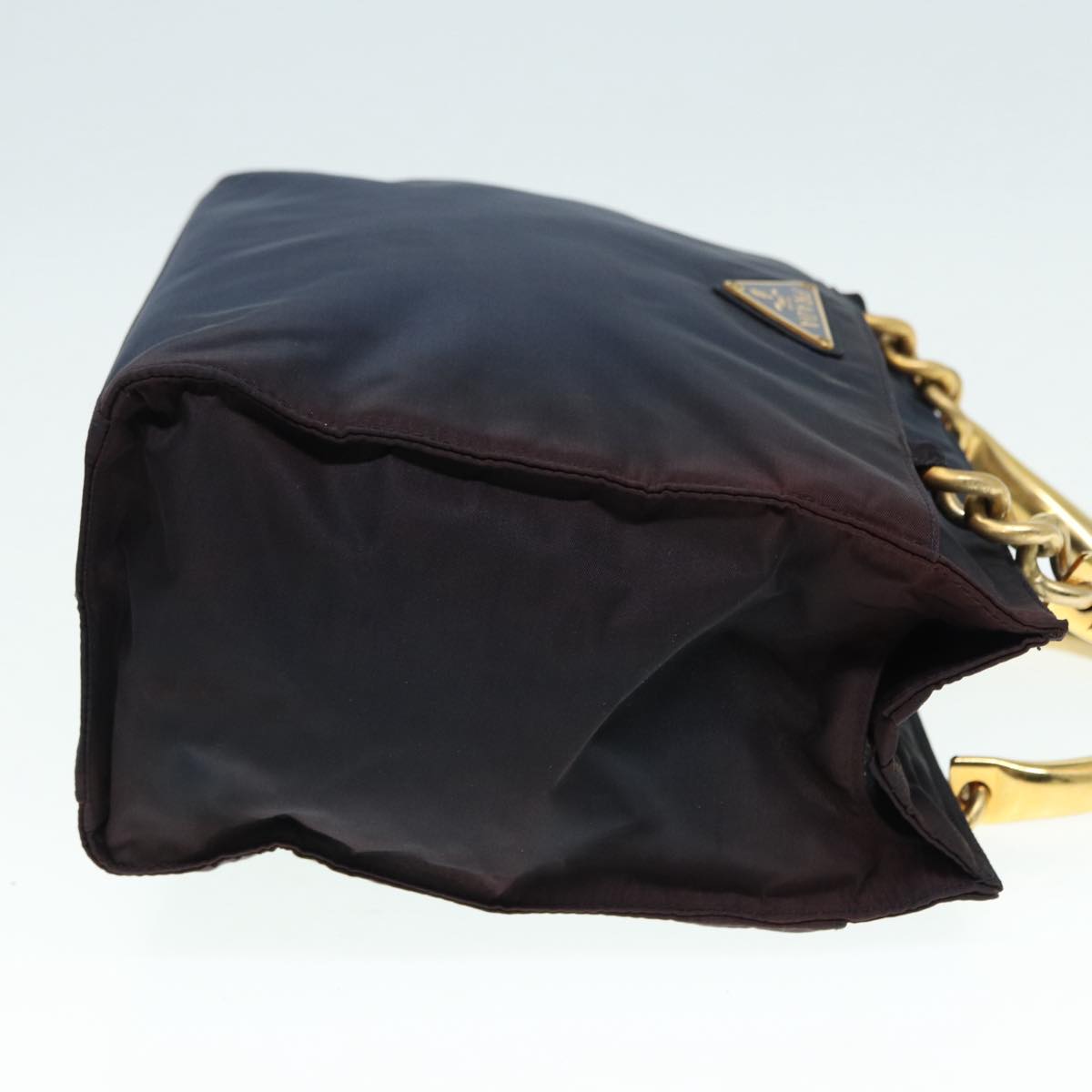 PRADA Hand Bag Nylon Navy Gold Auth