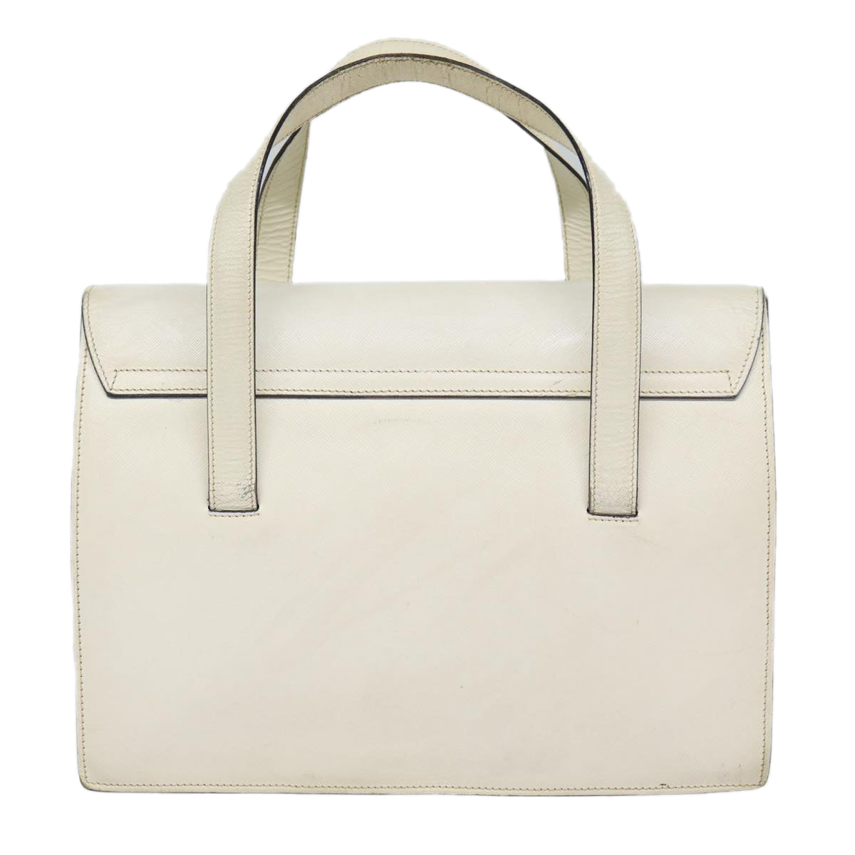 PRADA Hand Bag Leather White Gold Auth