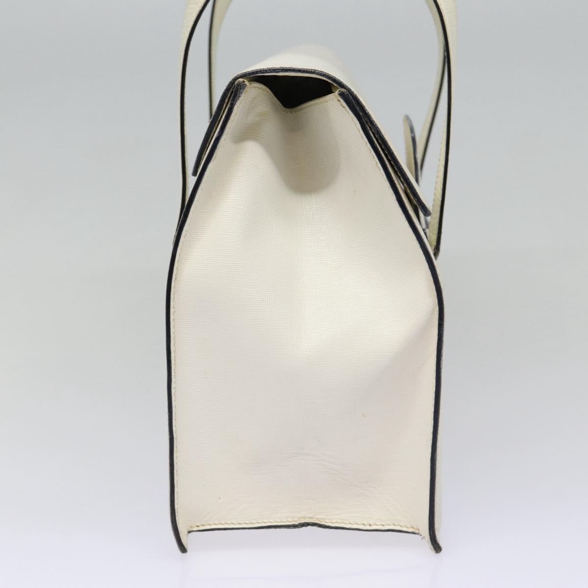 PRADA Hand Bag Leather White Gold Auth