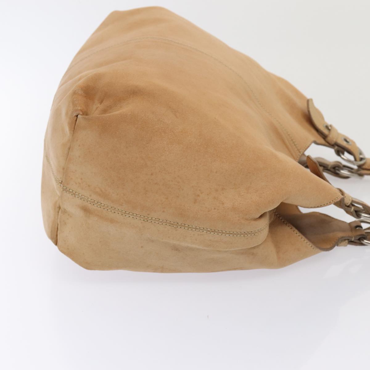 PRADA Shoulder Bag Leather Beige Silver Auth