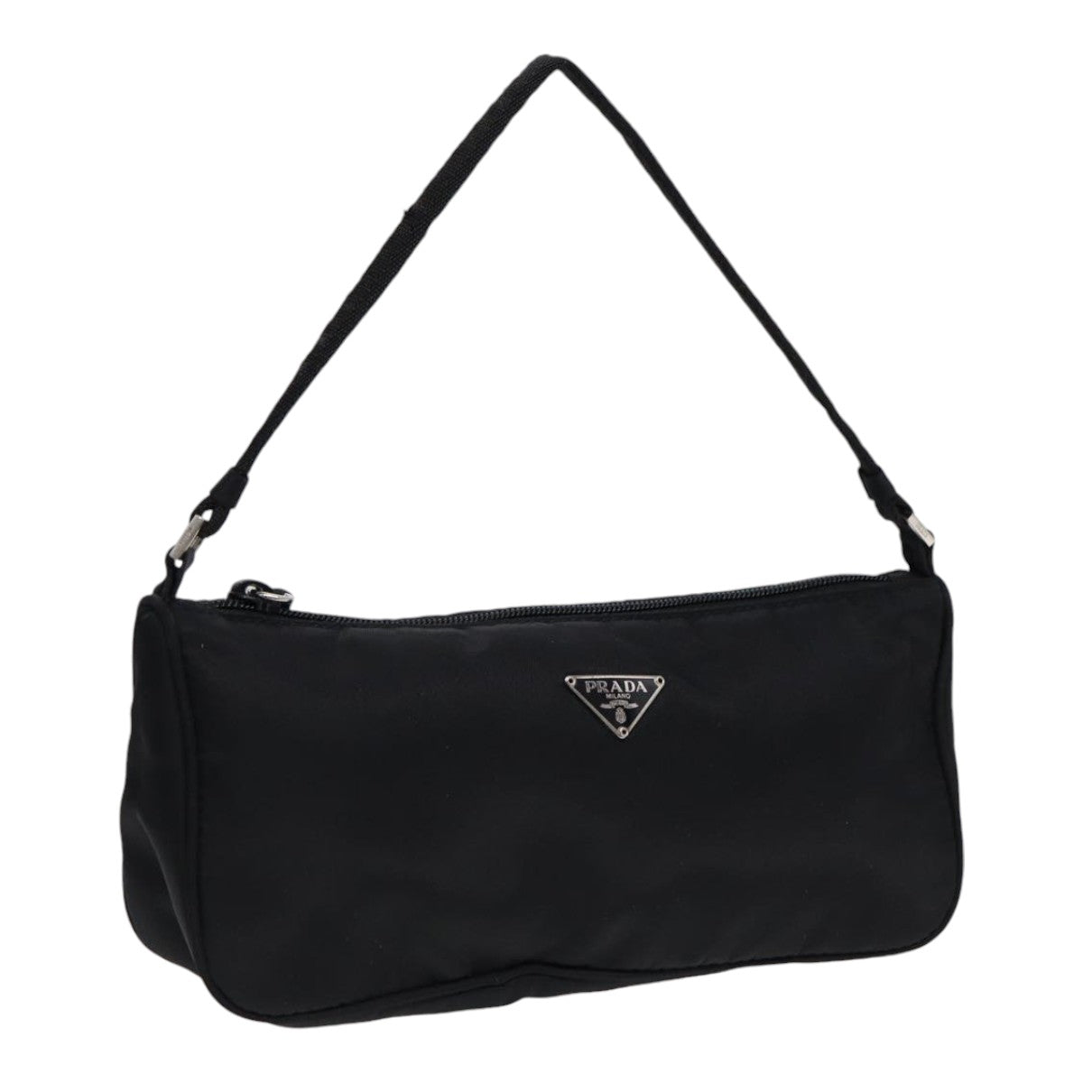 PRADA Accessory Pouch Nylon Black Silver Auth Luxury Handbag