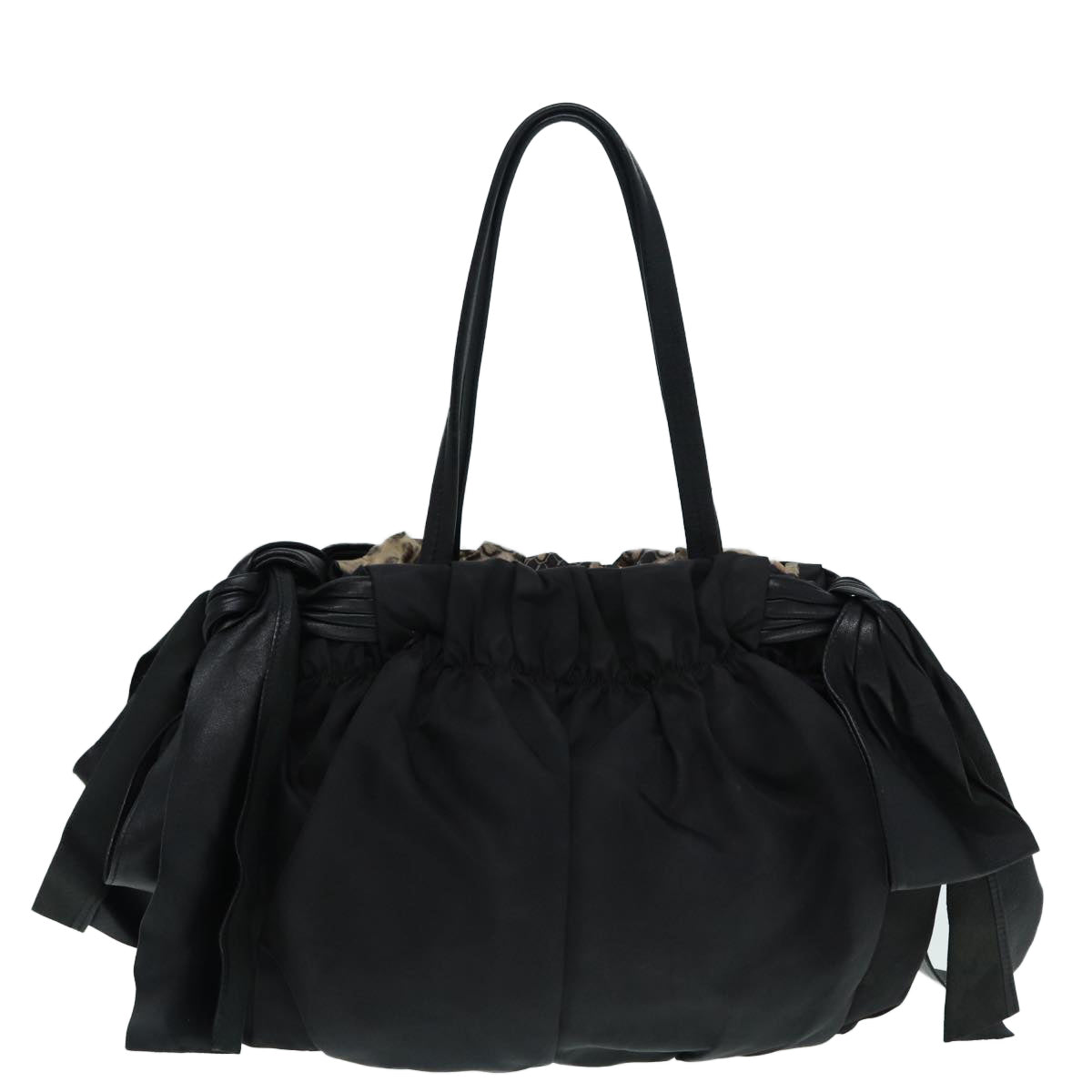 PRADA Hand Bag Nylon Black Gold Auth