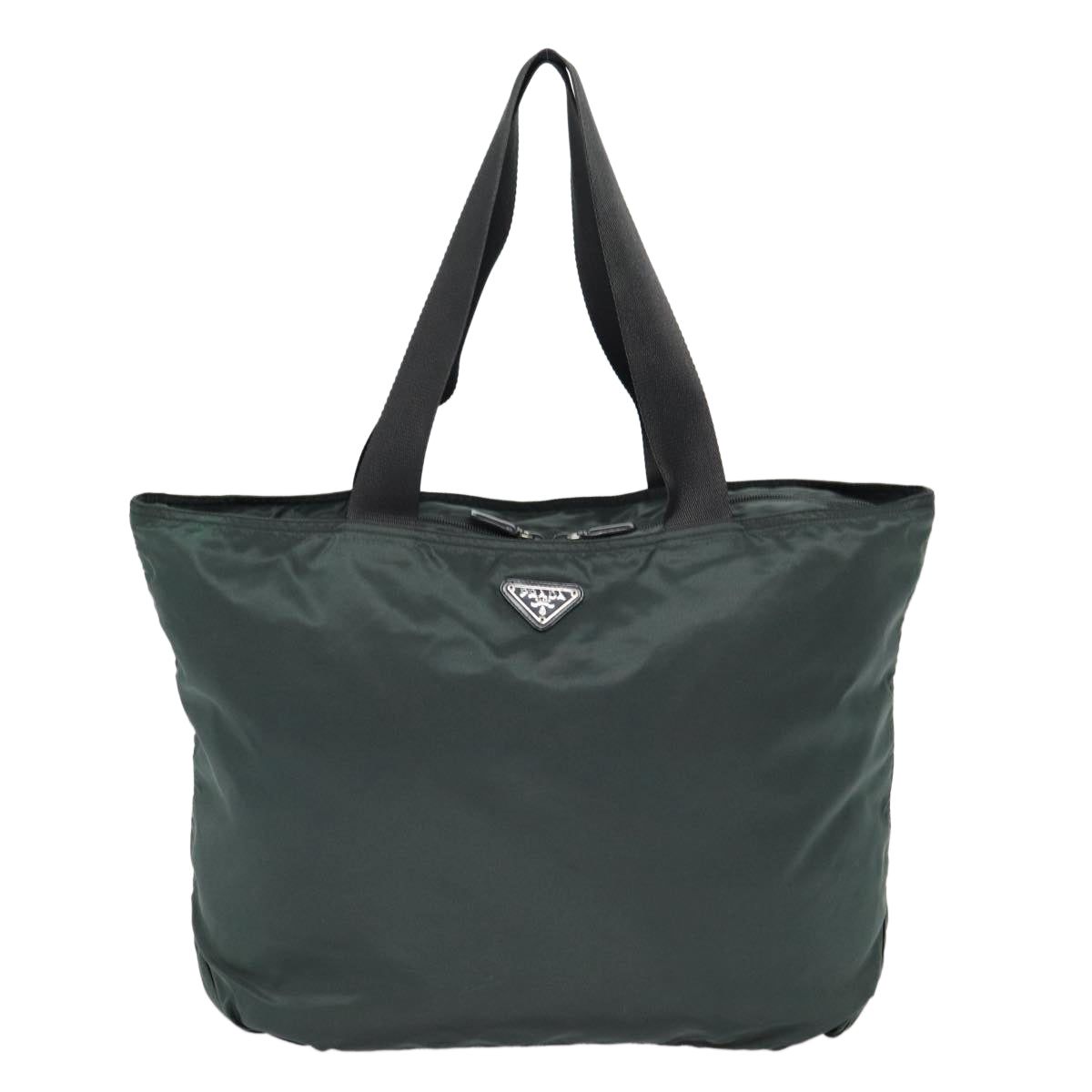 PRADA Tote Bag Nylon Green Silver Auth