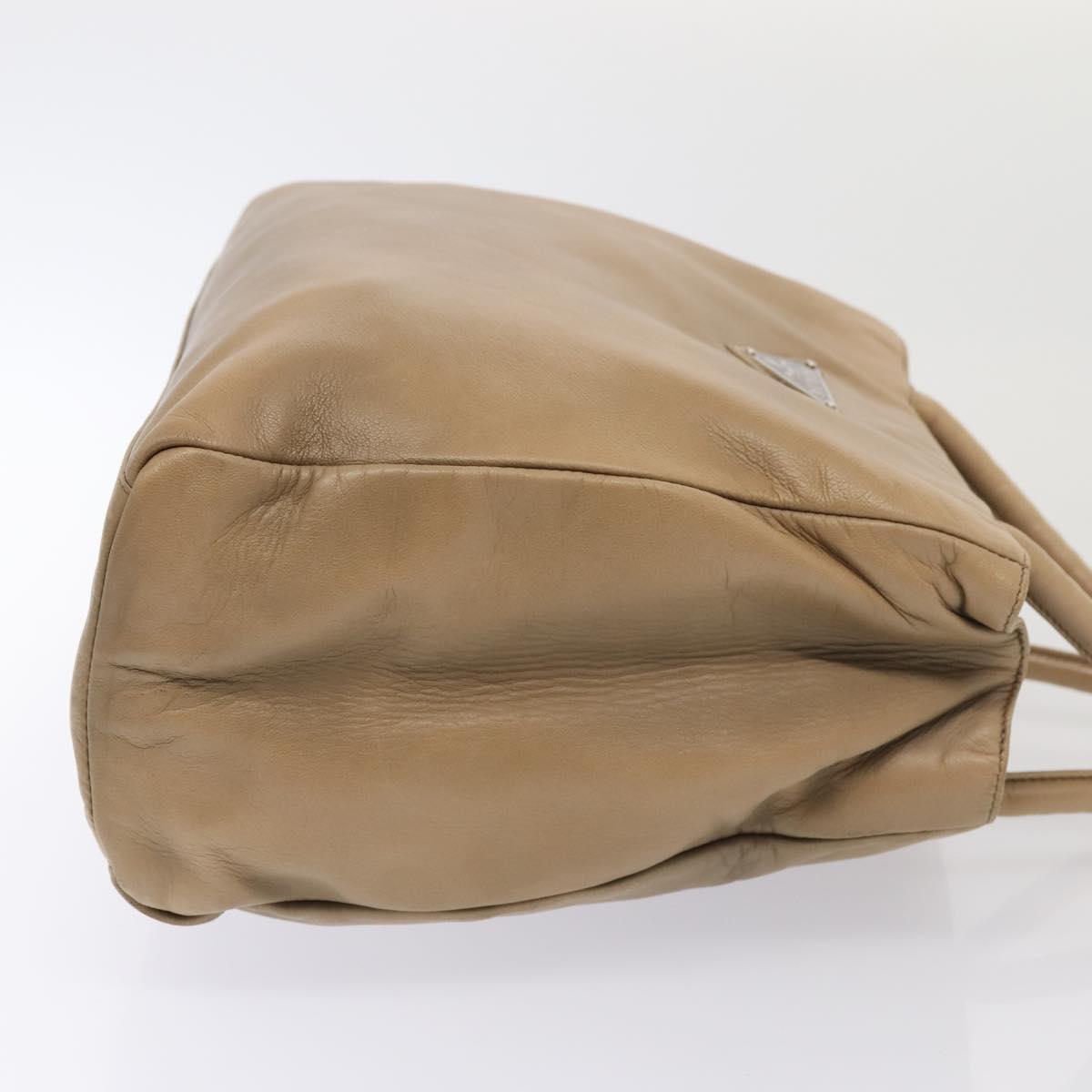 PRADA Hand Bag Leather Beige Auth