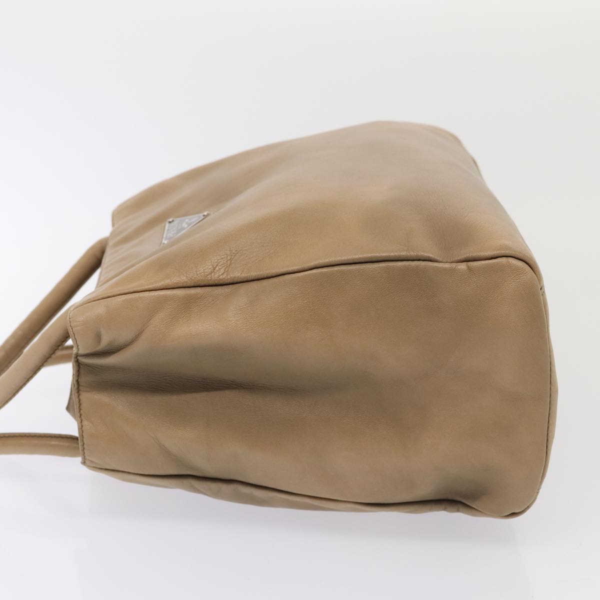 PRADA Hand Bag Leather Beige Auth