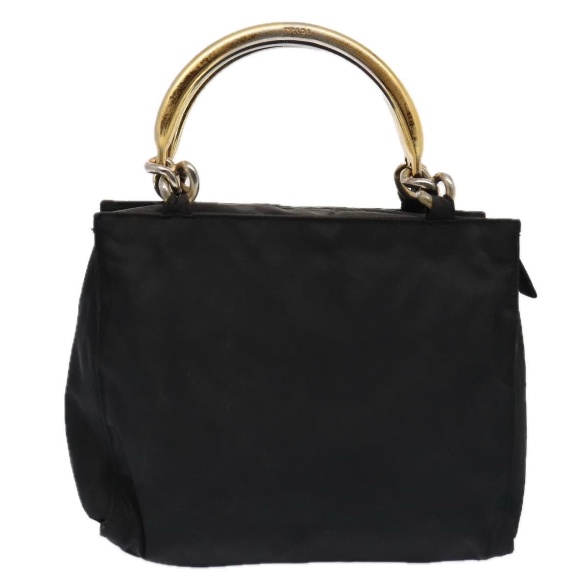 PRADA Hand Bag Nylon Black Gold Auth