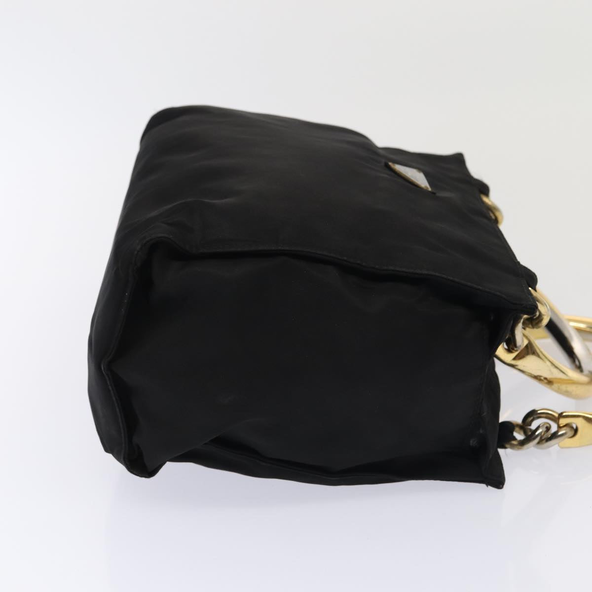 PRADA Hand Bag Nylon Black Gold Auth