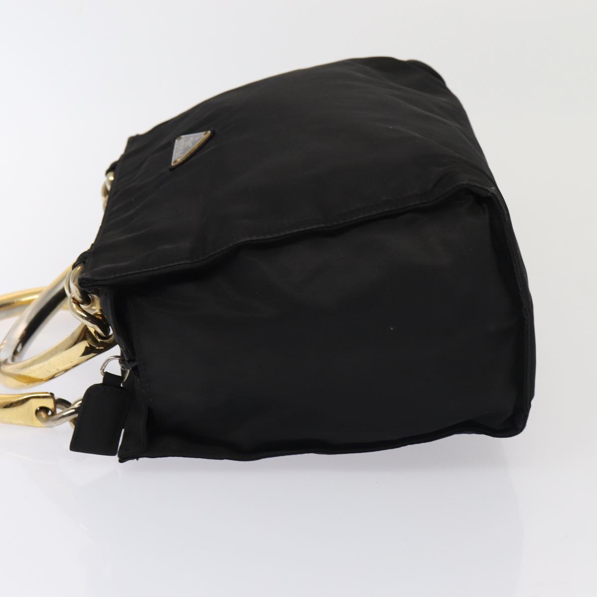 PRADA Hand Bag Nylon Black Gold Auth