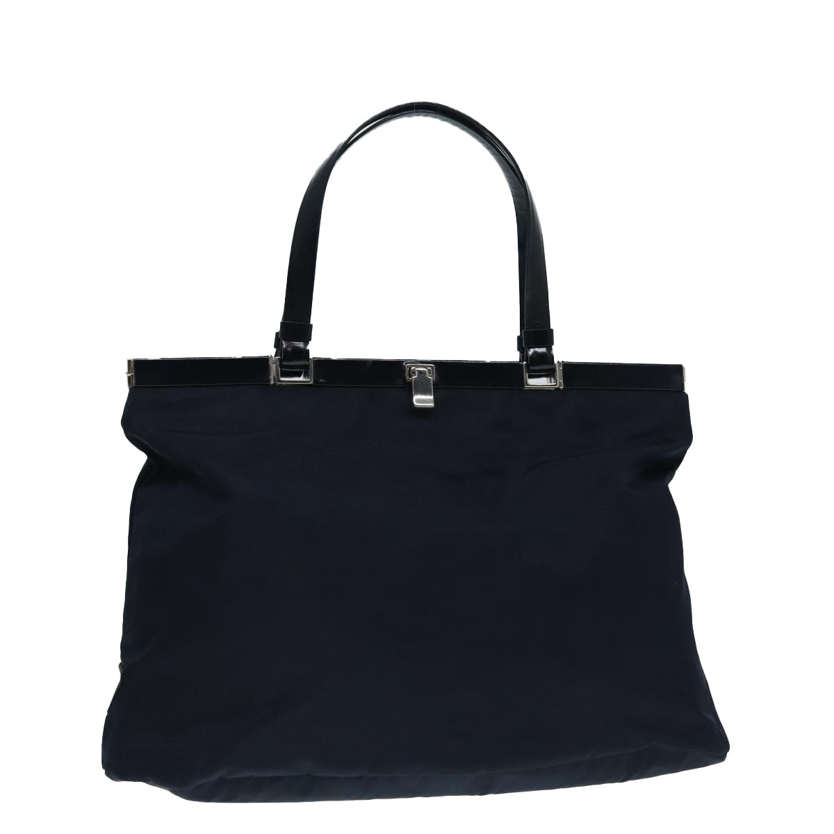 PRADA Hand Bag Nylon Navy Silver Auth