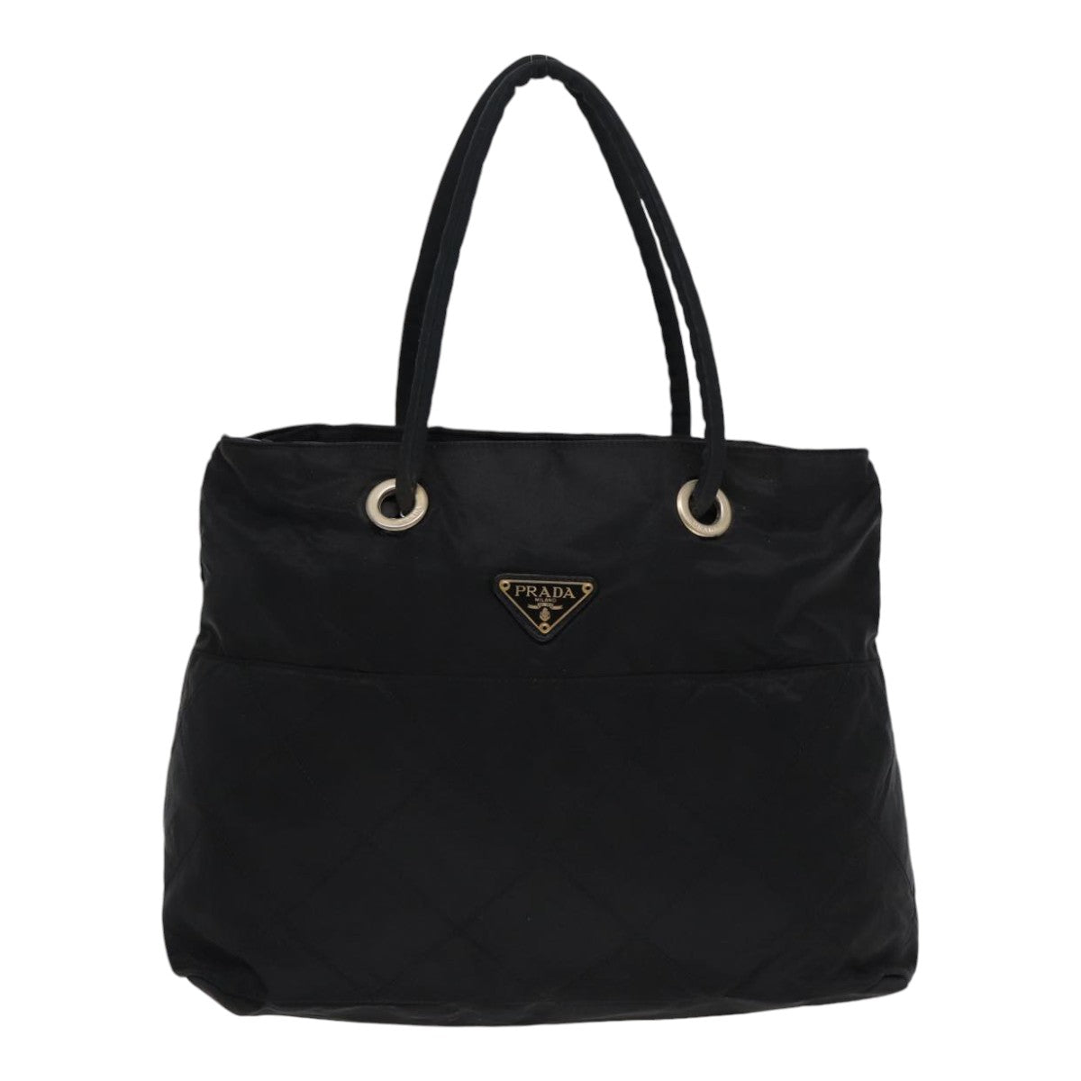 PRADA Hand Bag Nylon Black Gold Auth