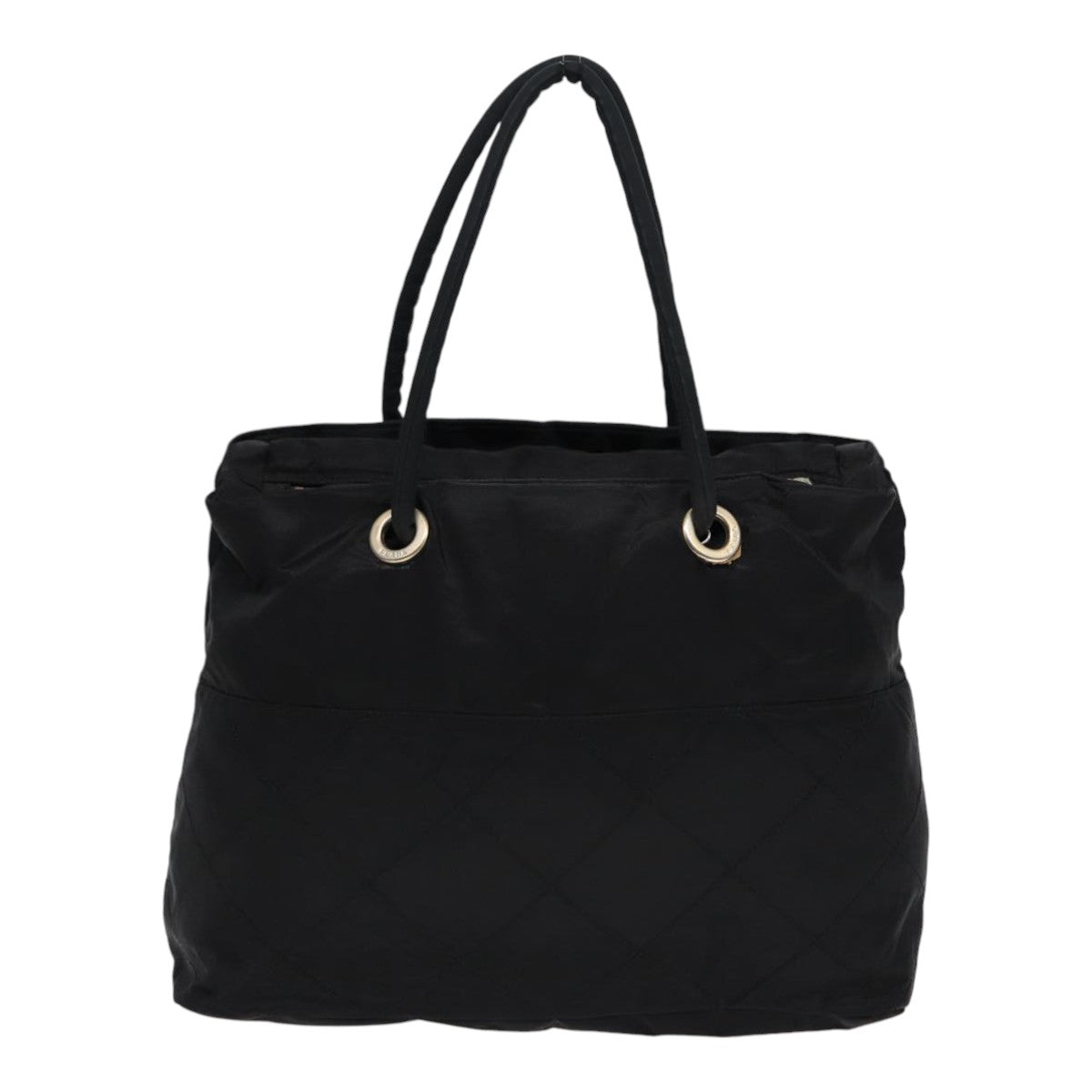 PRADA Hand Bag Nylon Black Gold Auth