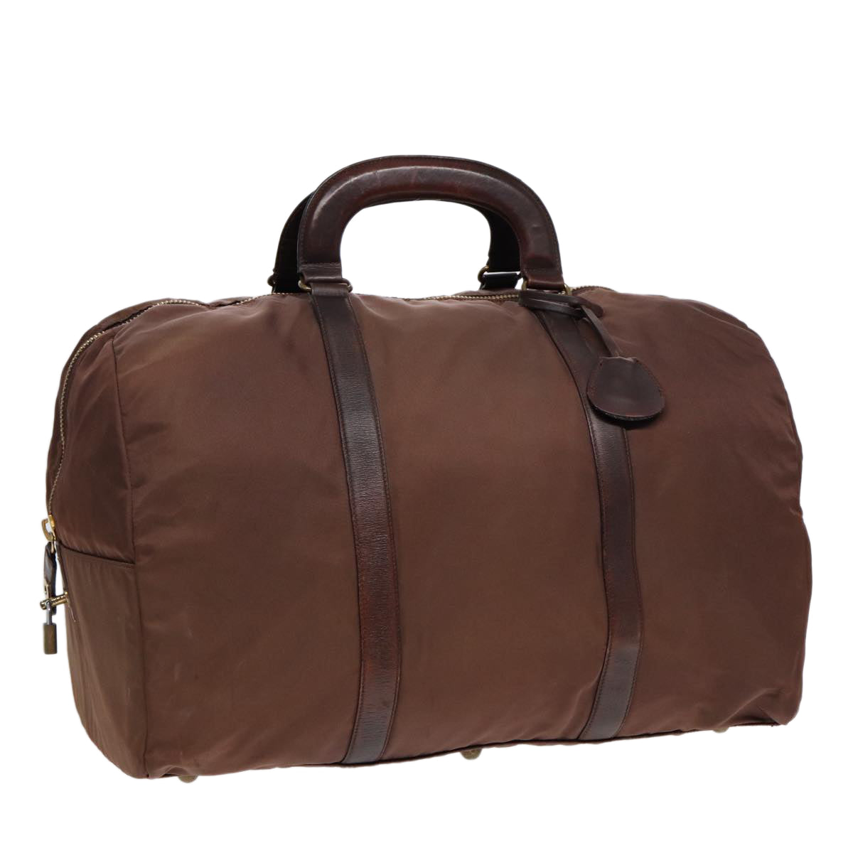 PRADA Boston Bag Nylon Gold Brown Auth