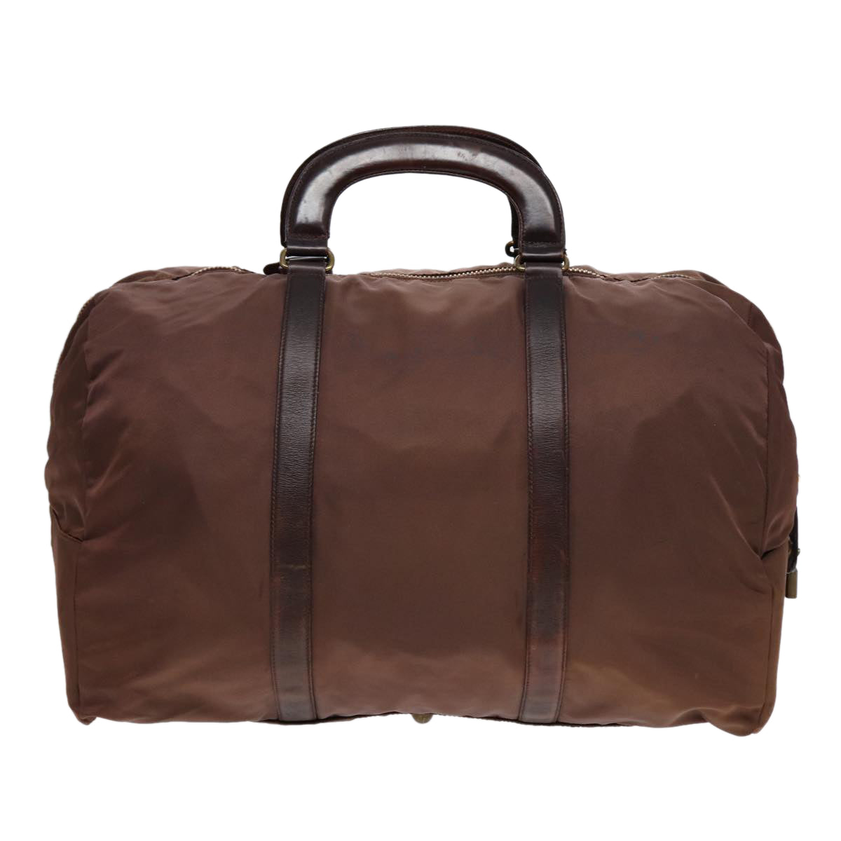 PRADA Boston Bag Nylon Gold Brown Auth
