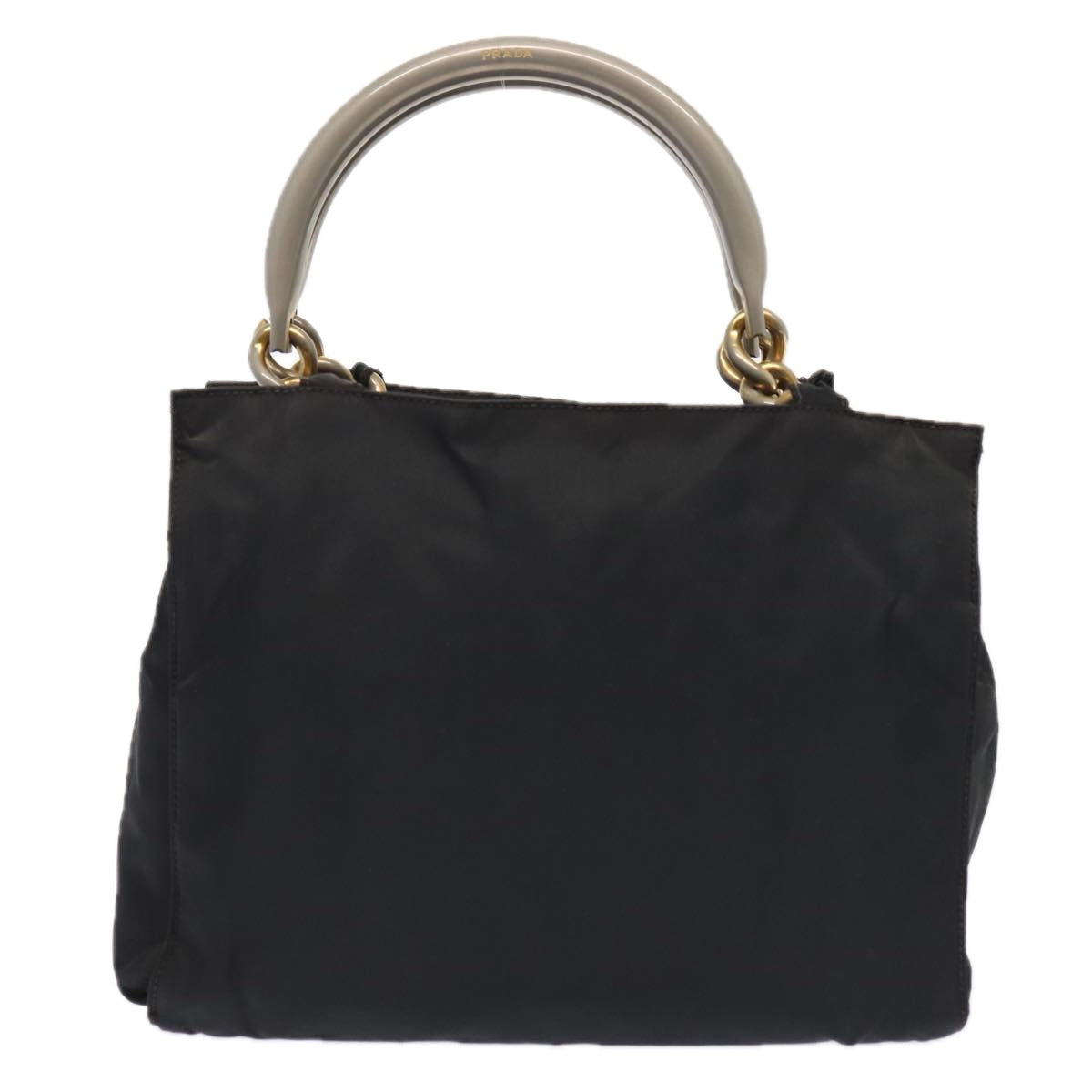 PRADA Hand Bag Nylon Black Gold Auth