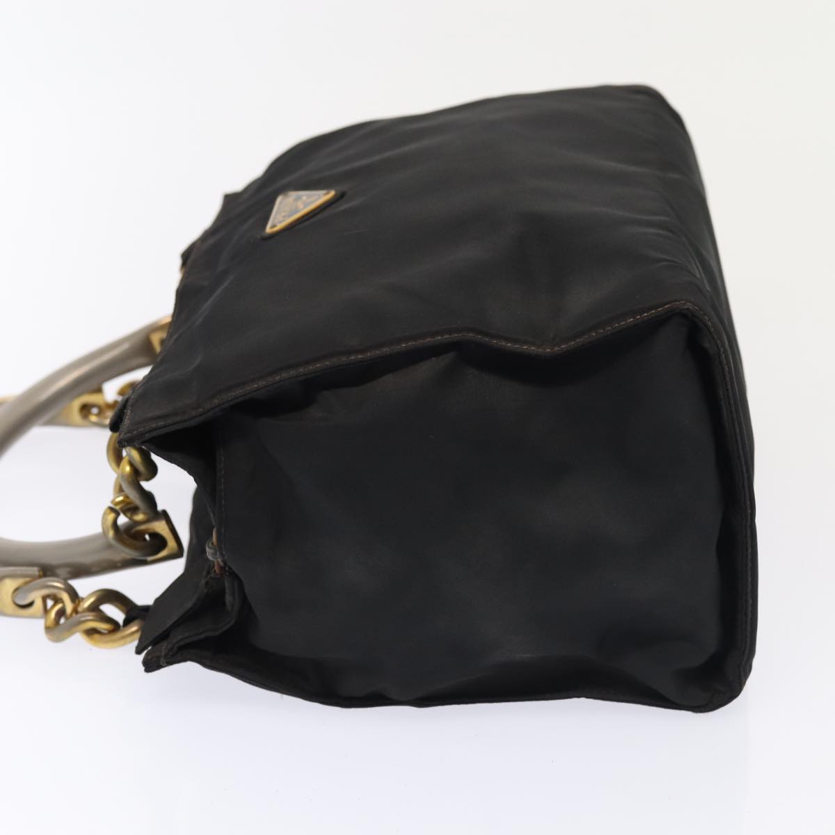 PRADA Hand Bag Nylon Black Gold Auth