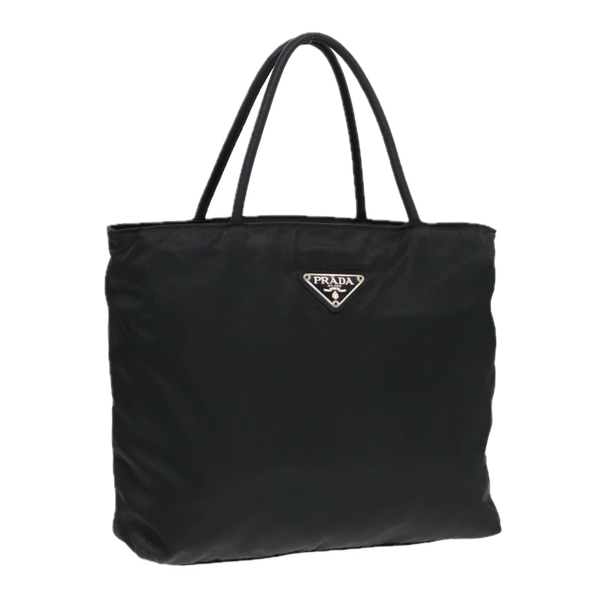 PRADA Hand Bag Nylon Black Silver Auth