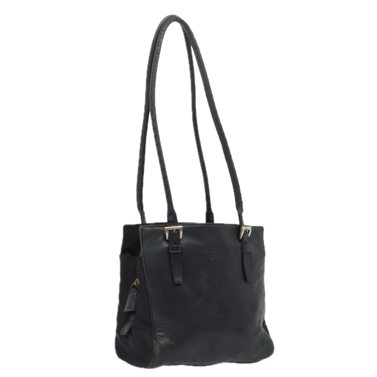 PRADA Shoulder Bag Leather Black Silver Auth