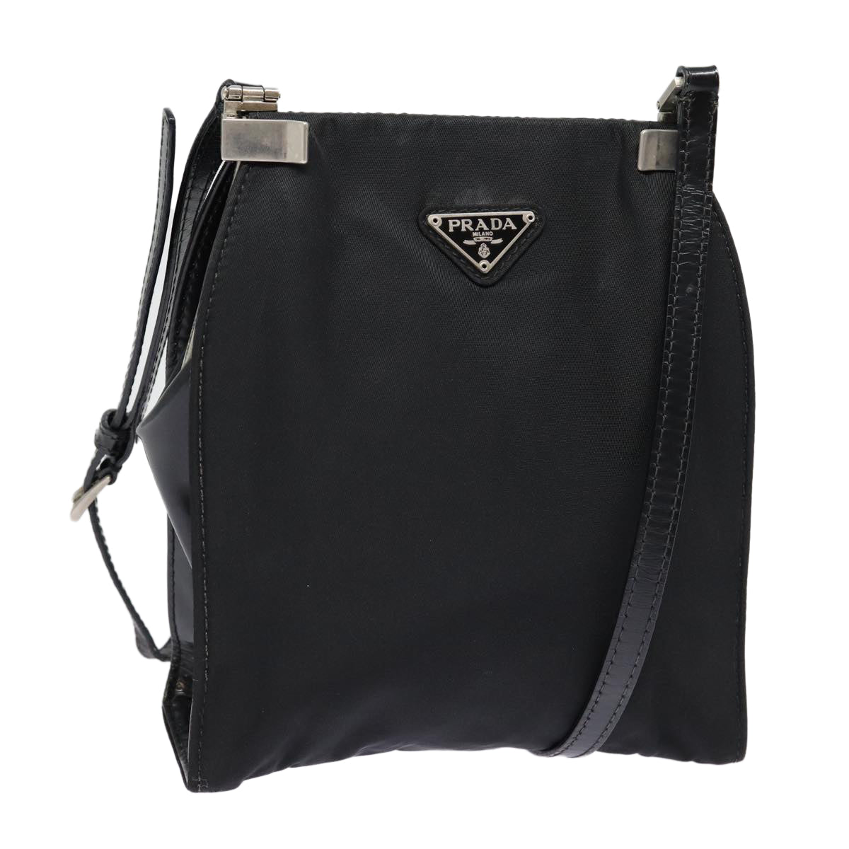 PRADA Shoulder Bag Nylon Black Silver Auth