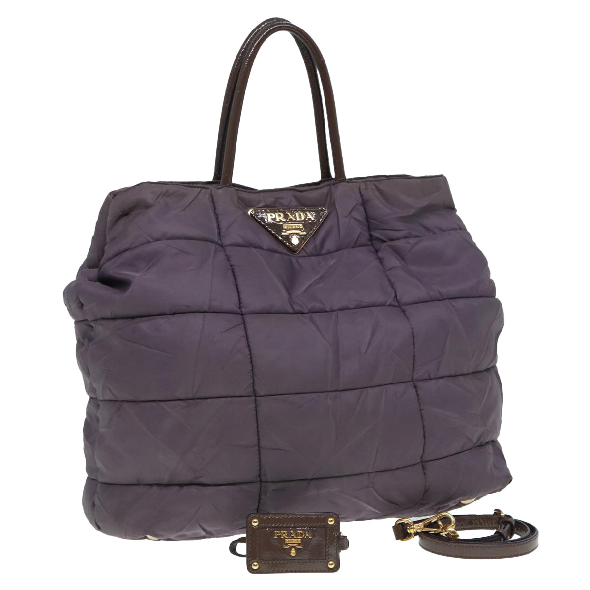PRADA Hand Bag Nylon 2way Purple Gold Auth