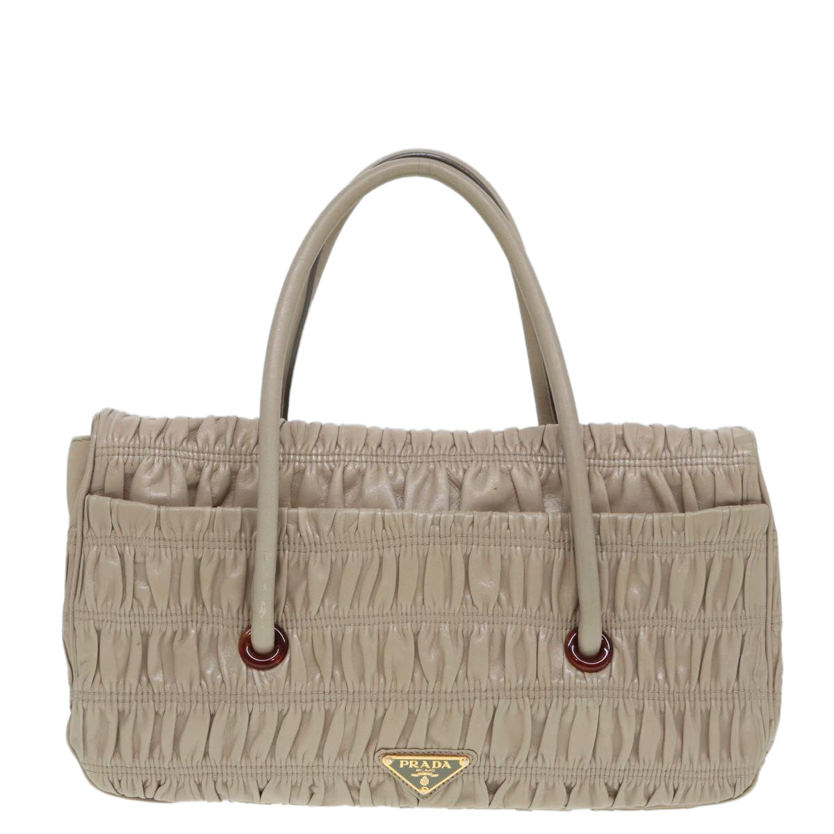 PRADA Hand Bag Leather Beige Auth